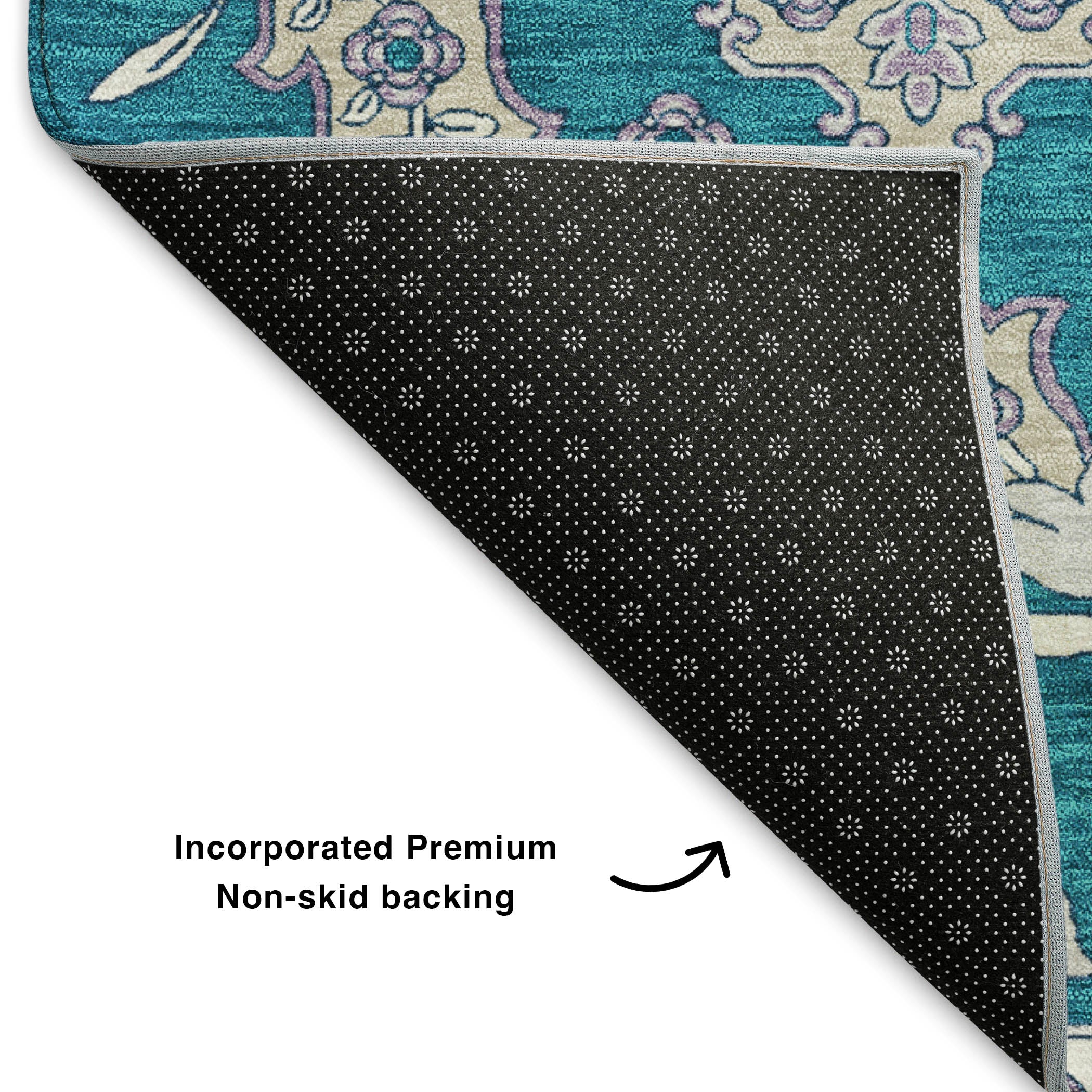 Seville Machine Washable Traditional Teal Rug 1'8" x 2'6" #shape_Rectangle