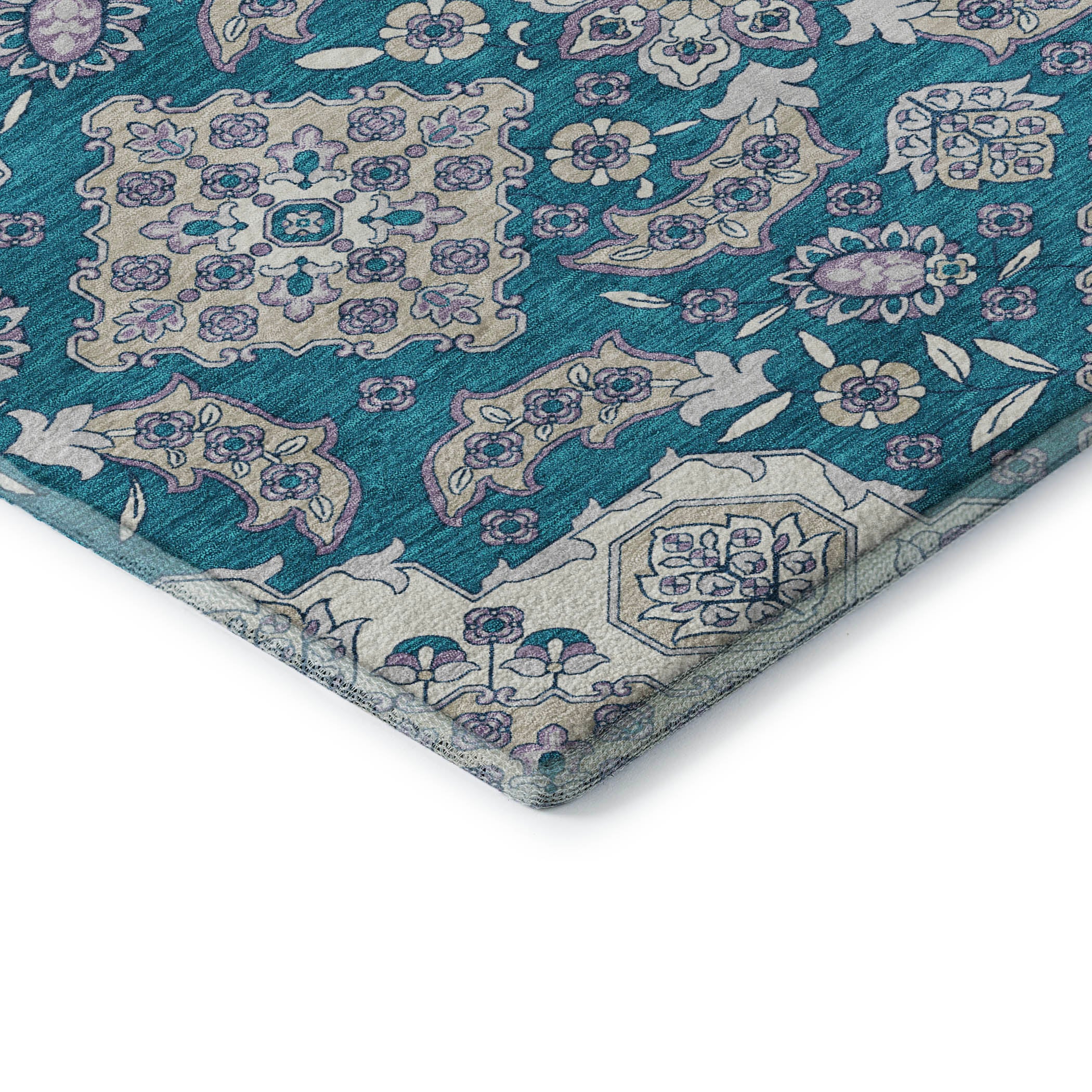 Seville Machine Washable Traditional Teal Rug 1'8" x 2'6" #shape_Rectangle