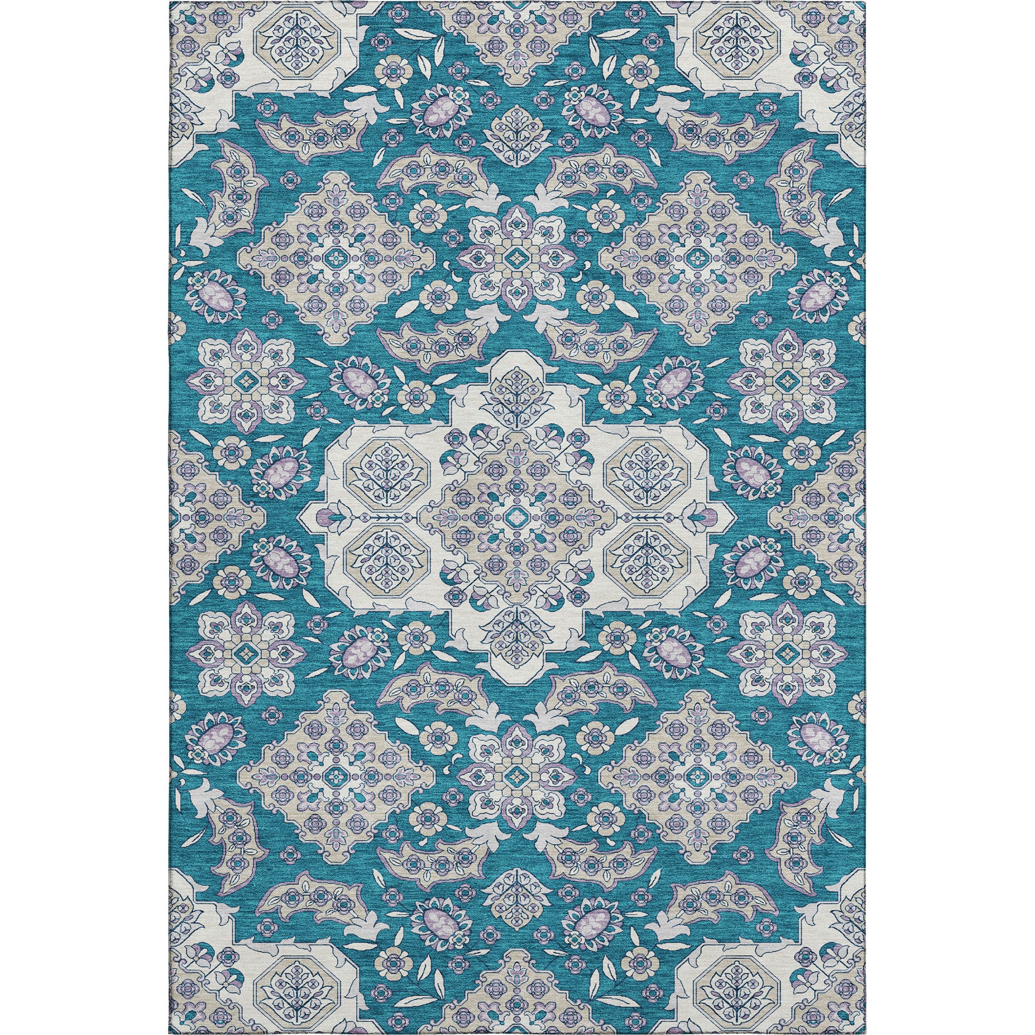 Seville Machine Washable Traditional Teal Rug 2'6" x 3'10" #shape_Rectangle