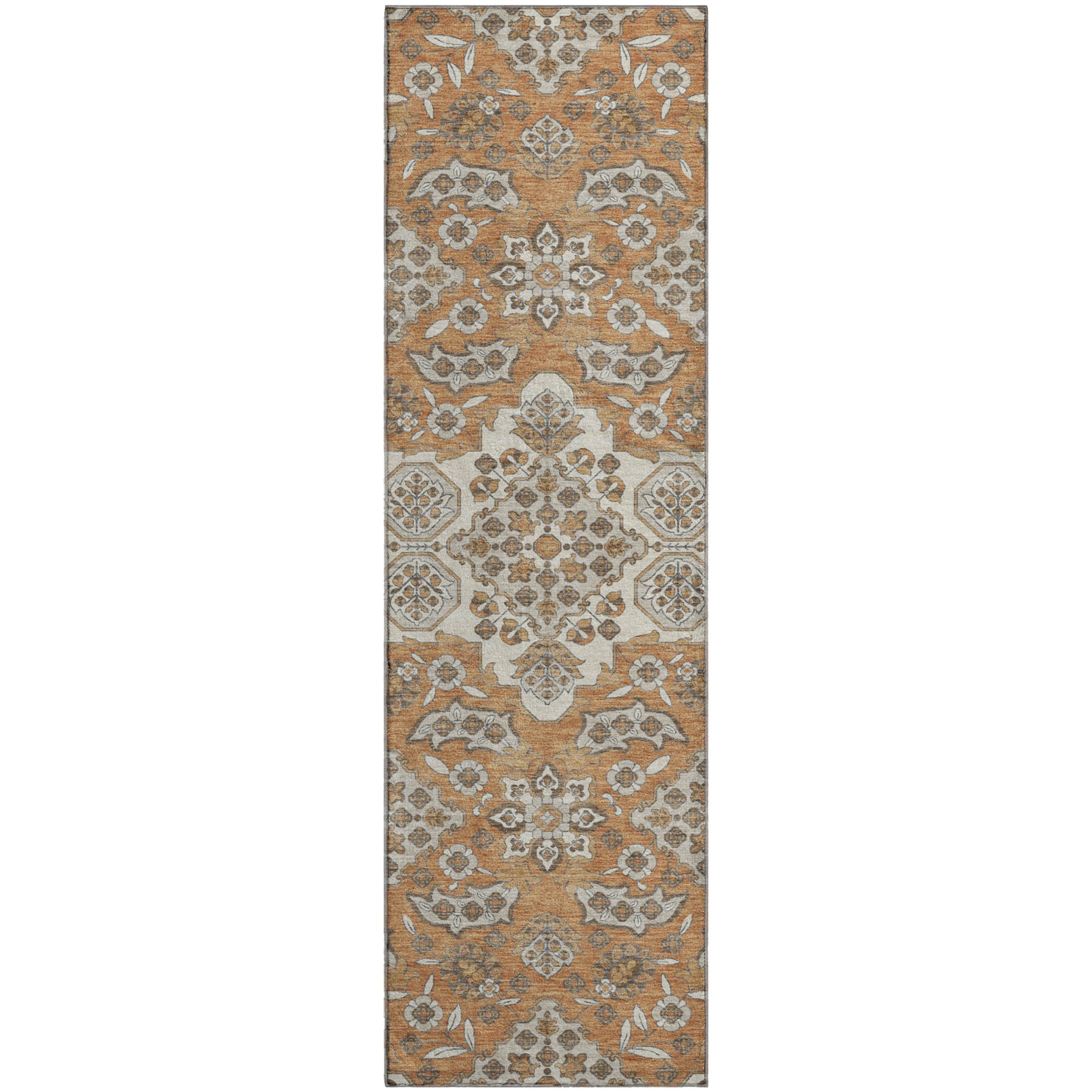 Seville Machine Washable Traditional Terracotta Orange Rug 2'3" x 7'6" #shape_Runner