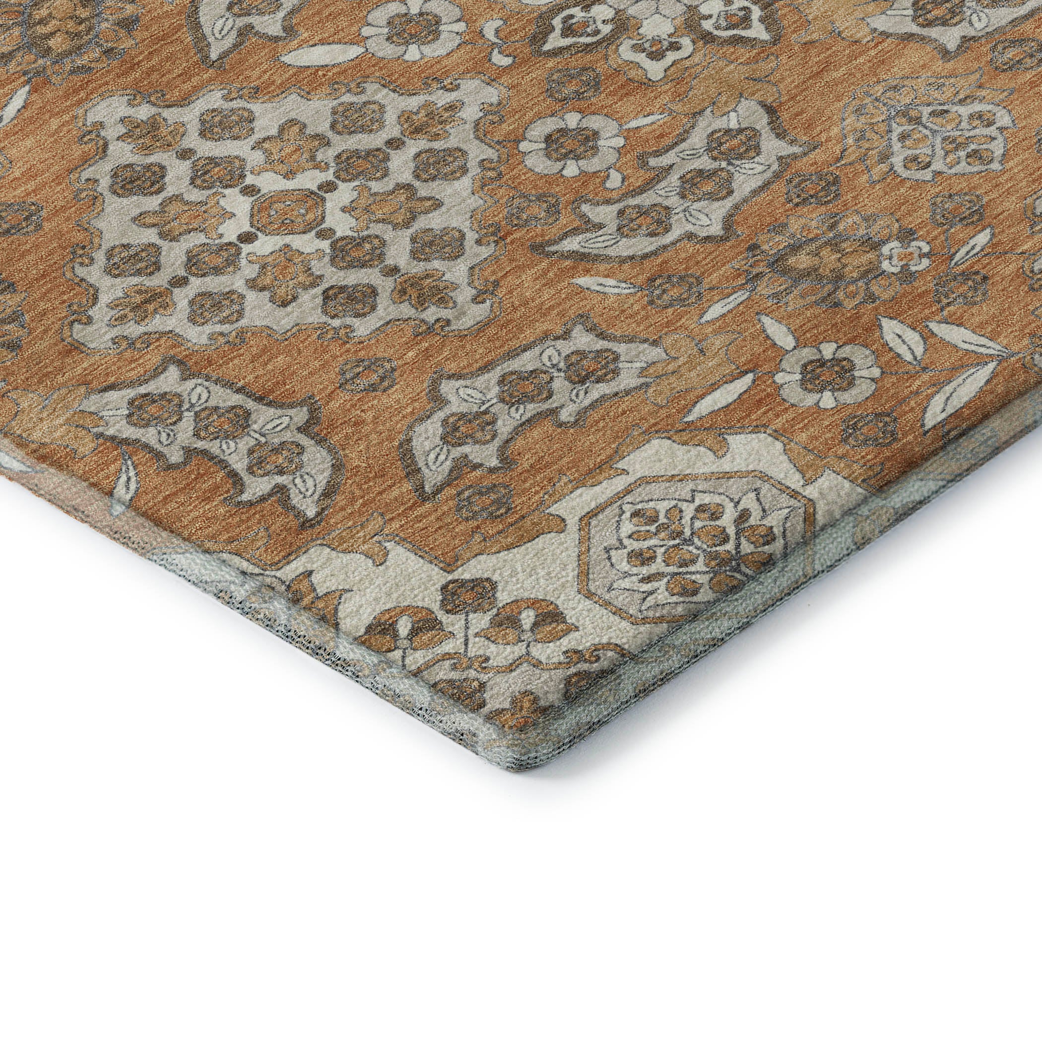 Seville Machine Washable Traditional Terracotta Orange Rug 1'8" x 2'6" #shape_Rectangle