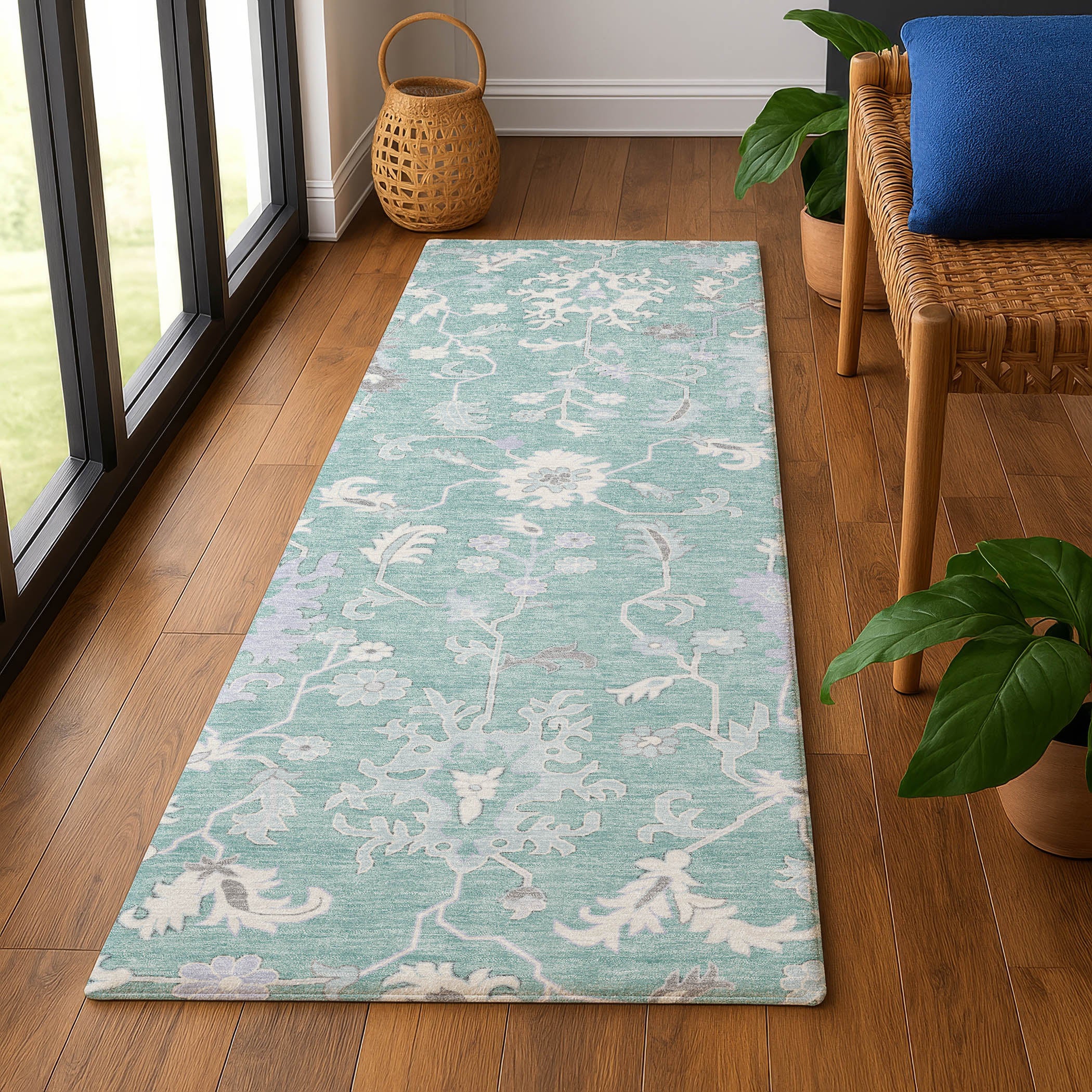 Jaipur Machine Washable Transitional Seafoam Blue Rug 2'3" x 7'6" #shape_Runner