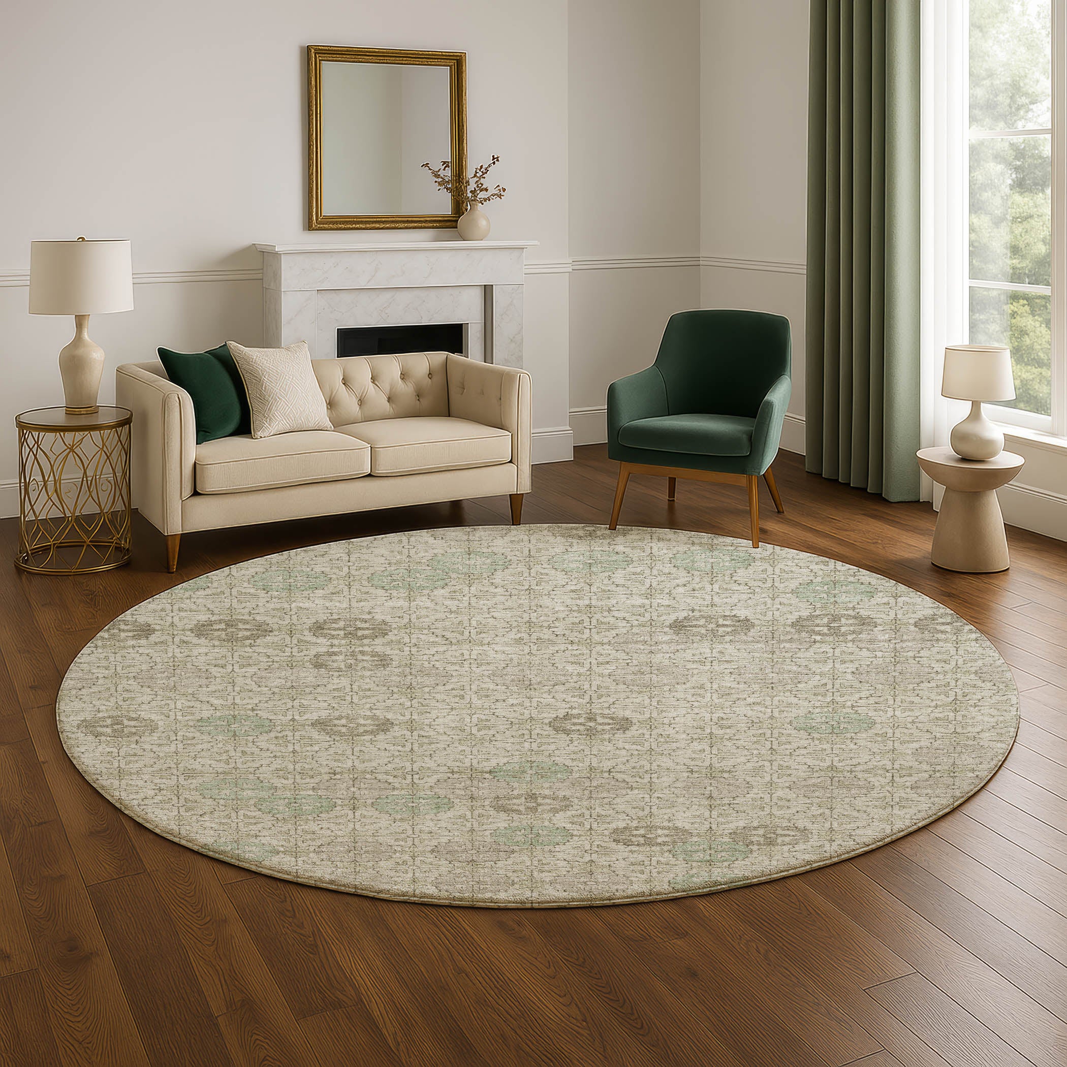 Lucerne Machine Washable Transitional Beige Brown Rug 8' x 8' #shape_Round