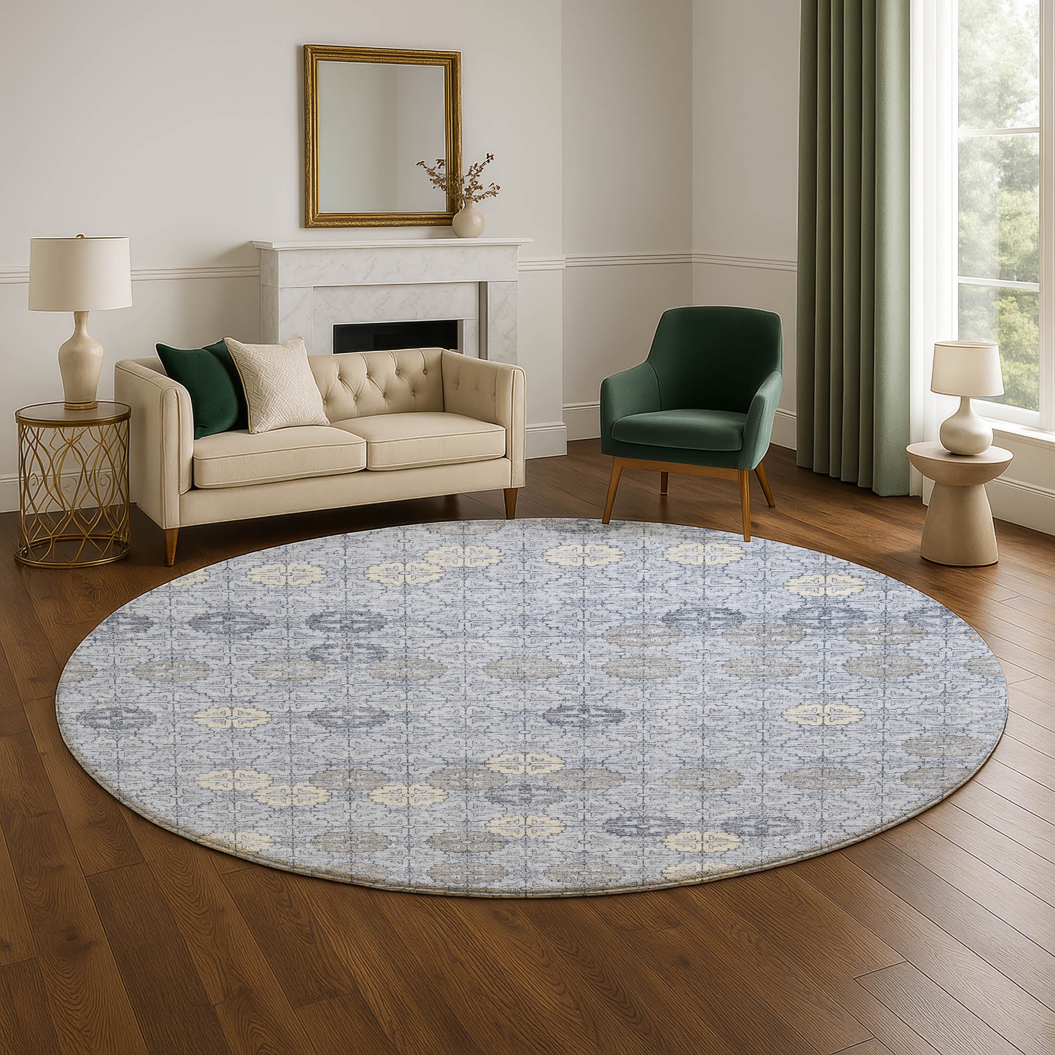 Lucerne Machine Washable Transitional Blue Rug 8' x 8' #shape_Round