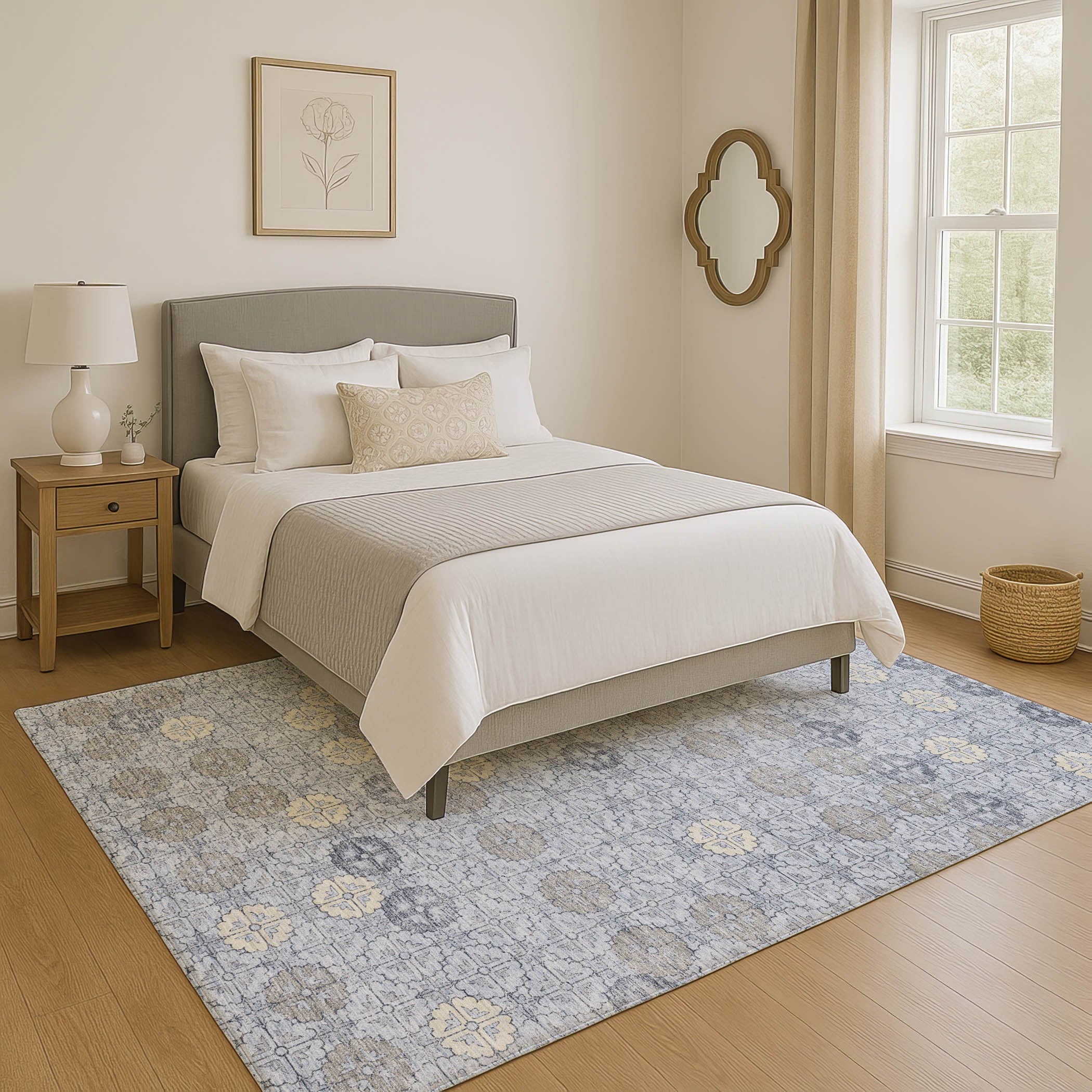 Lucerne Machine Washable Transitional Blue Rug 2'6" x 3'10" #shape_Rectangle