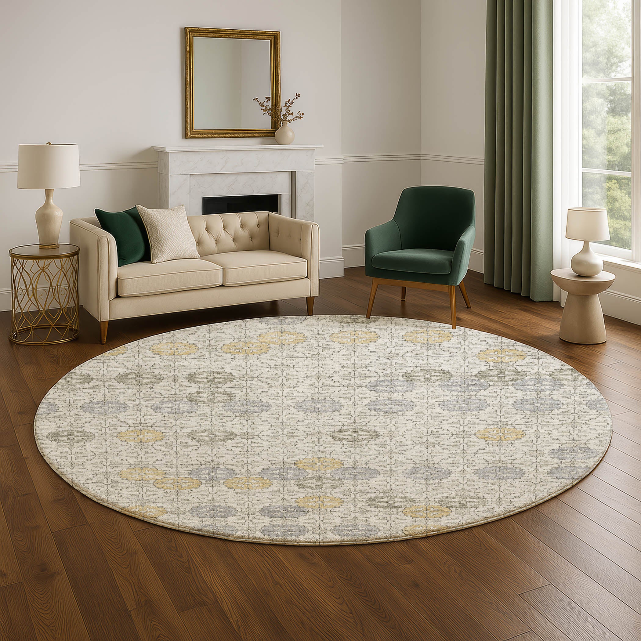 Lucerne Machine Washable Transitional Ivory Rug 8' x 8' #shape_Round