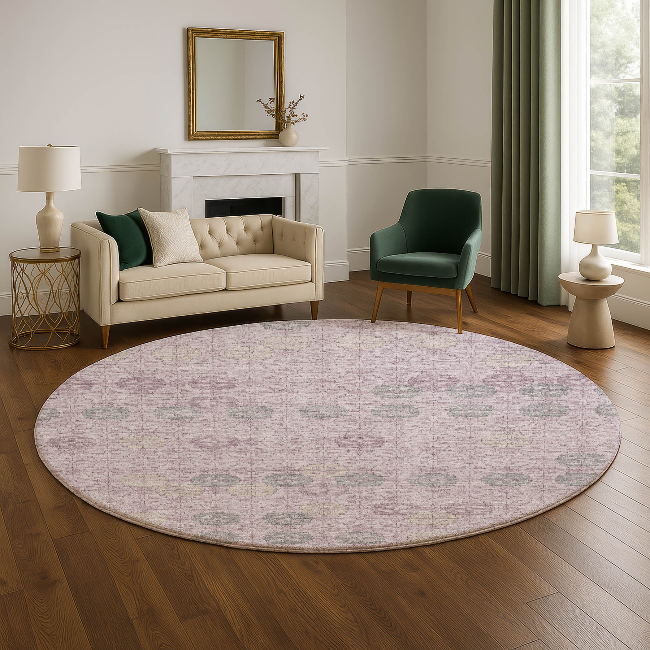 Lucerne Machine Washable Transitional Plum Purple Rug 8' x 8' #shape_Round
