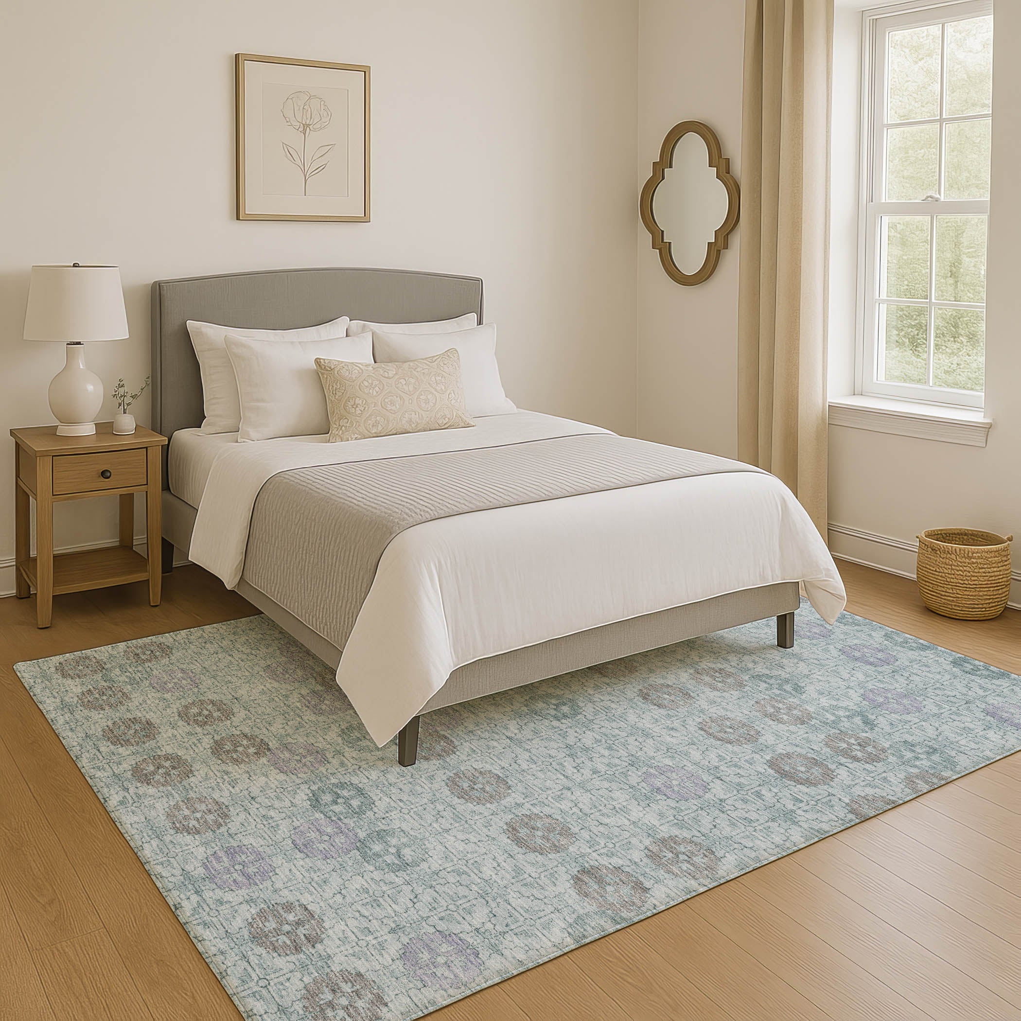 Lucerne Machine Washable Transitional Teal Rug 2'6" x 3'10" #shape_Rectangle