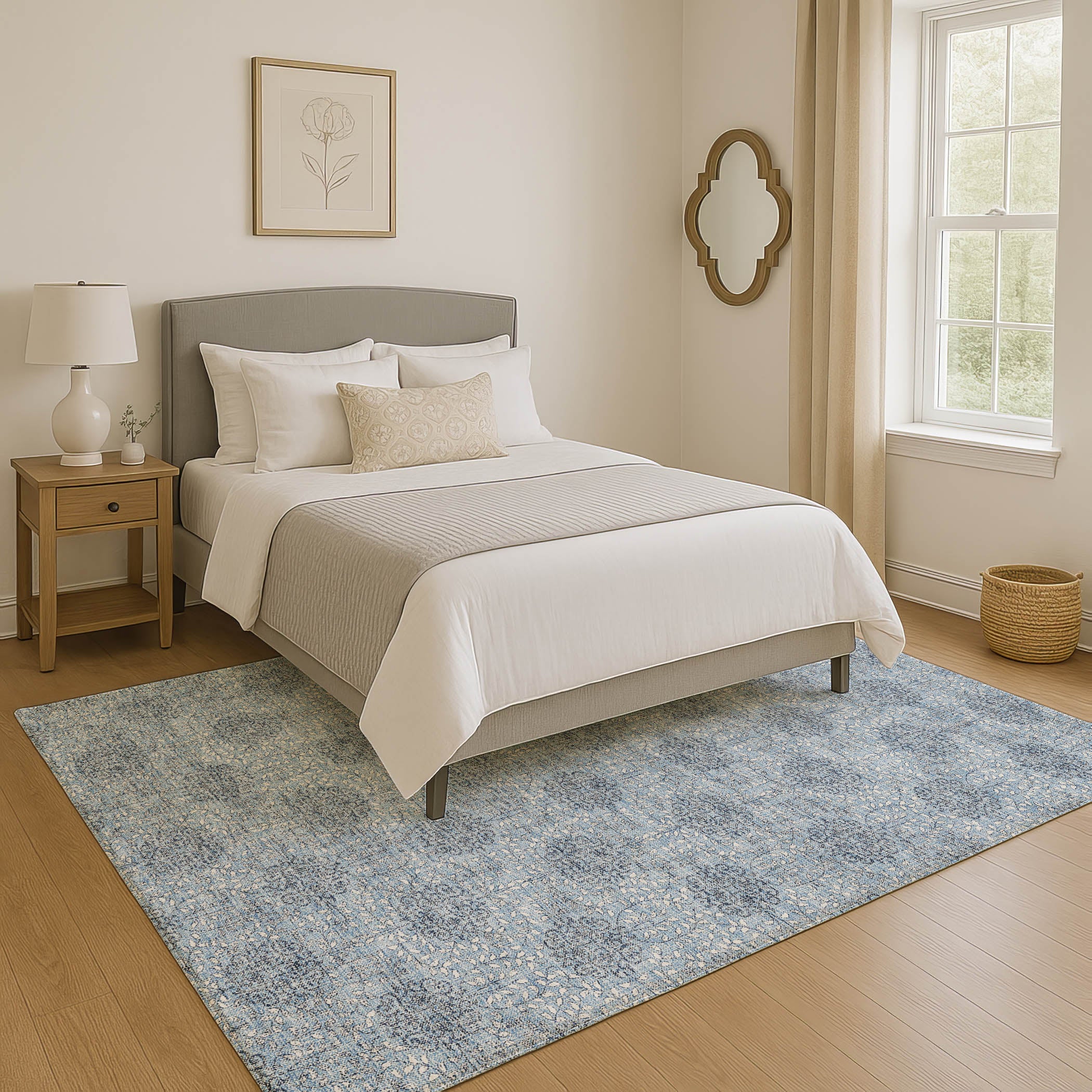 Lucerne Machine Washable Transitional Blue Rug 2'6" x 3'10" #shape_Rectangle