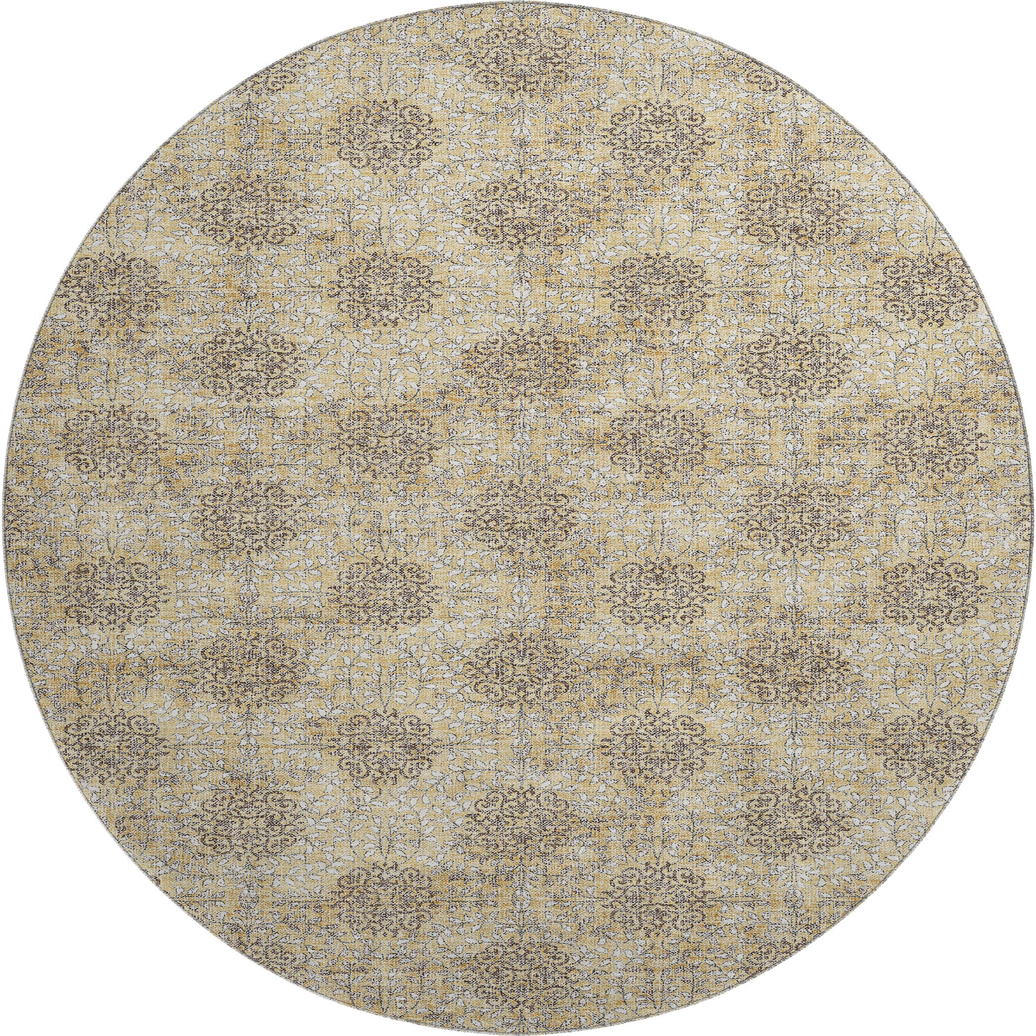 Lucerne Machine Washable Transitional Gold Rug 8' x 8' #shape_Round