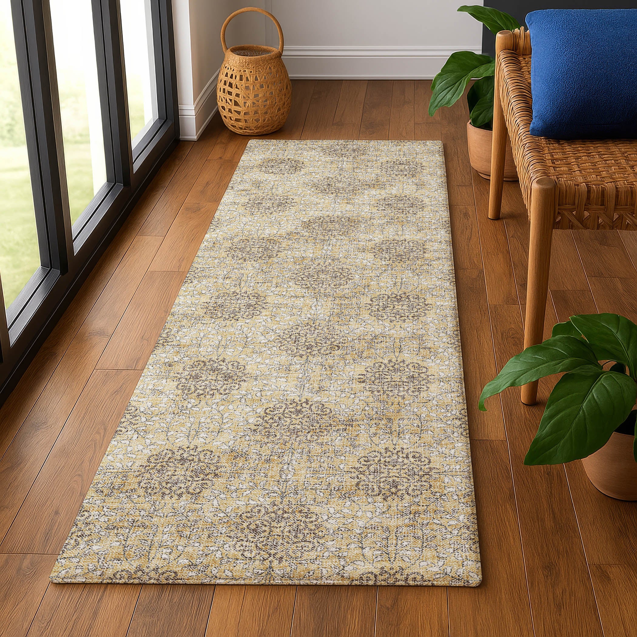 Lucerne Machine Washable Transitional Gold Rug 2'3" x 7'6" #shape_Runner