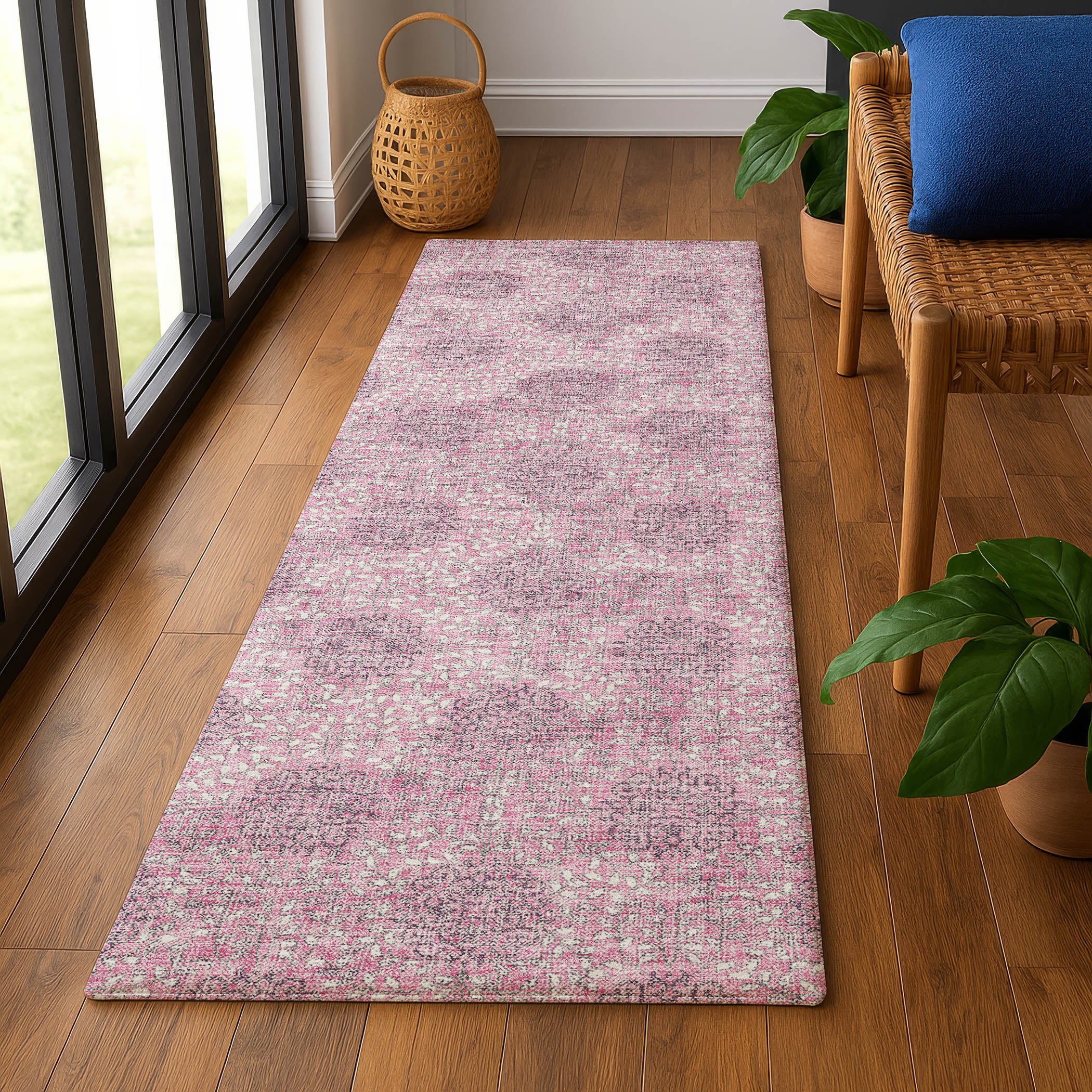 Lucerne Machine Washable Transitional Pink Rug 2'3" x 7'6" #shape_Runner