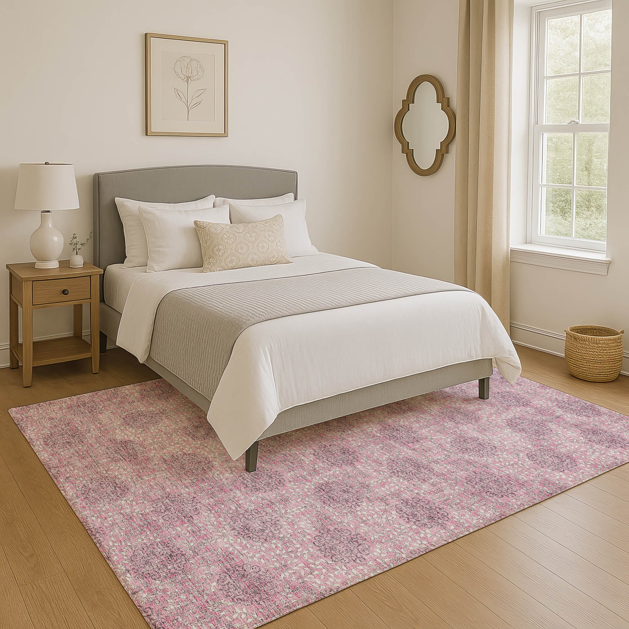 Lucerne Machine Washable Transitional Pink Rug 2'6" x 3'10" #shape_Rectangle