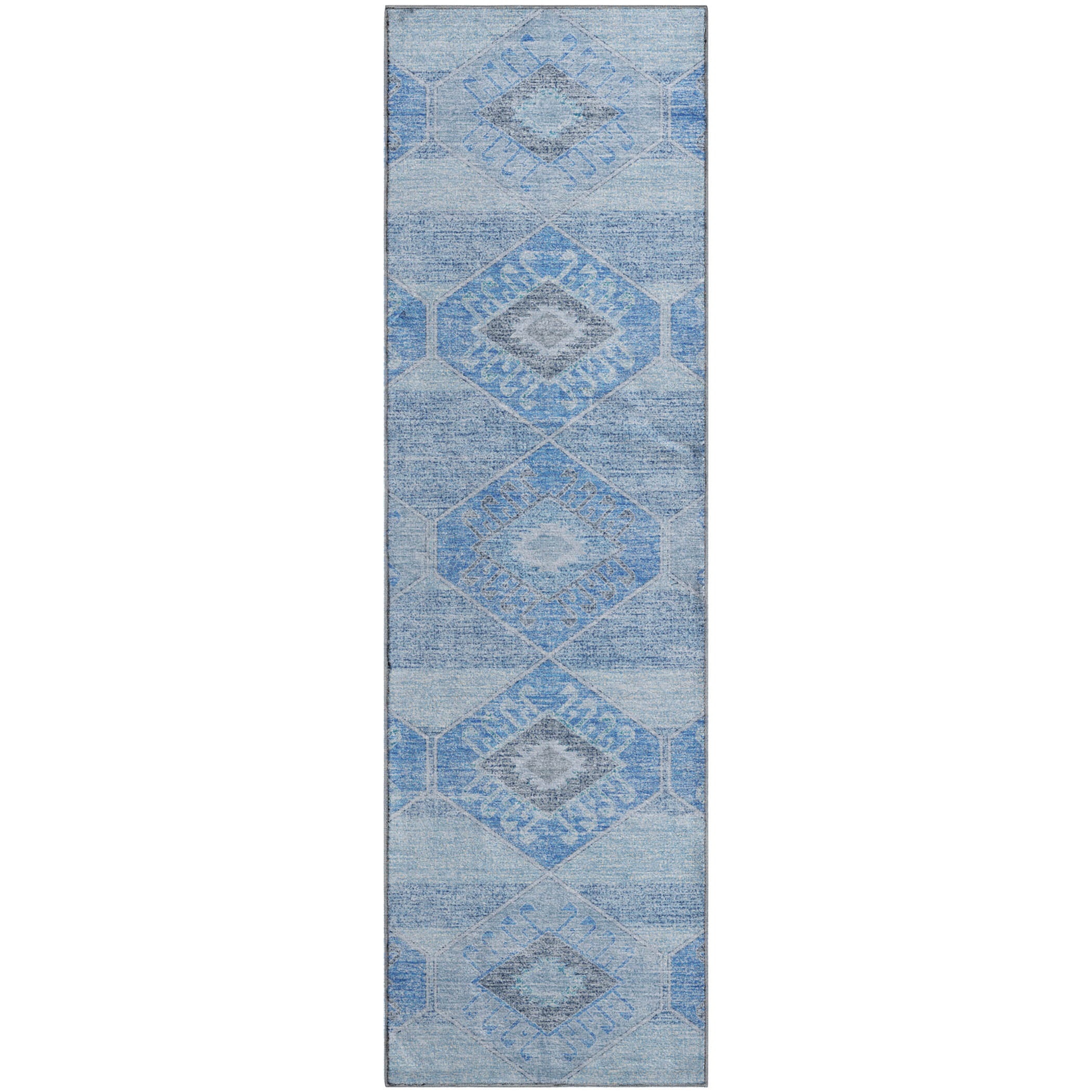 Florence Machine Washable Transitional Blue Rug 2'3" x 7'6" #shape_Runner