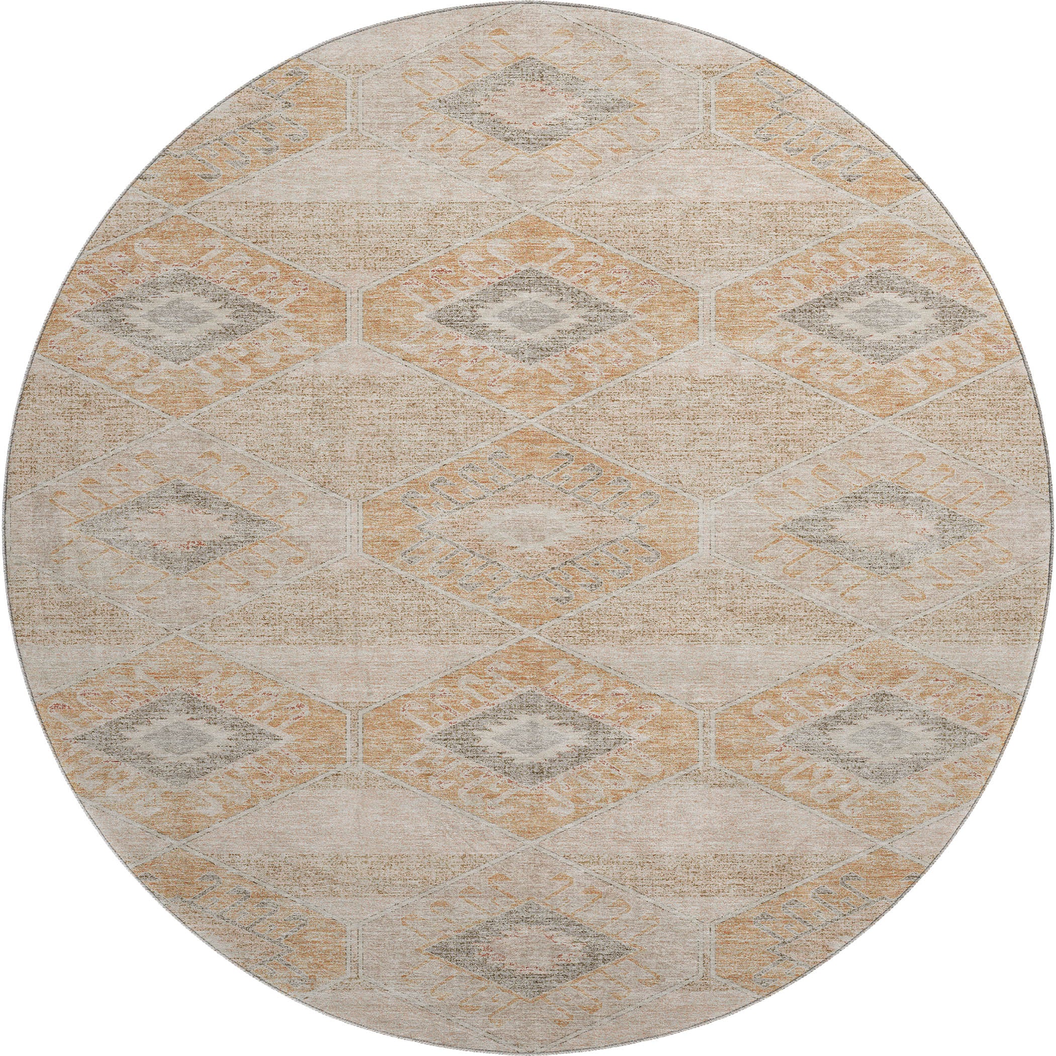 Florence Machine Washable Transitional Copper Orange Rug 8' x 8' #shape_Round