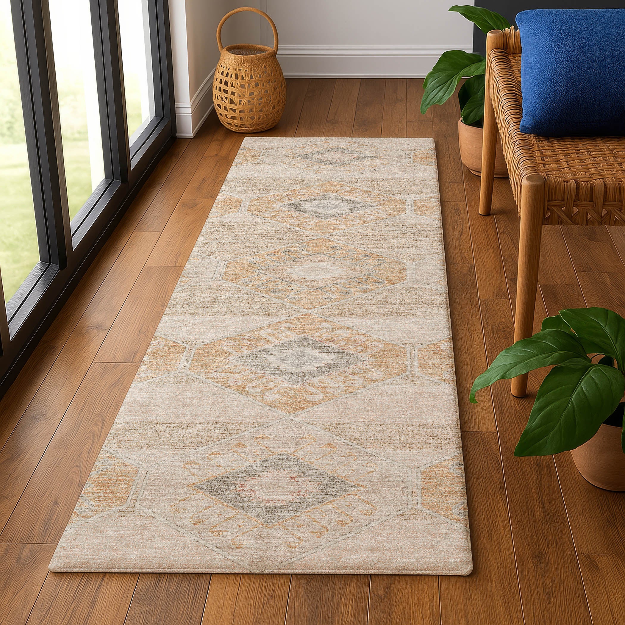 Florence Machine Washable Transitional Copper Orange Rug 2'3" x 7'6" #shape_Runner