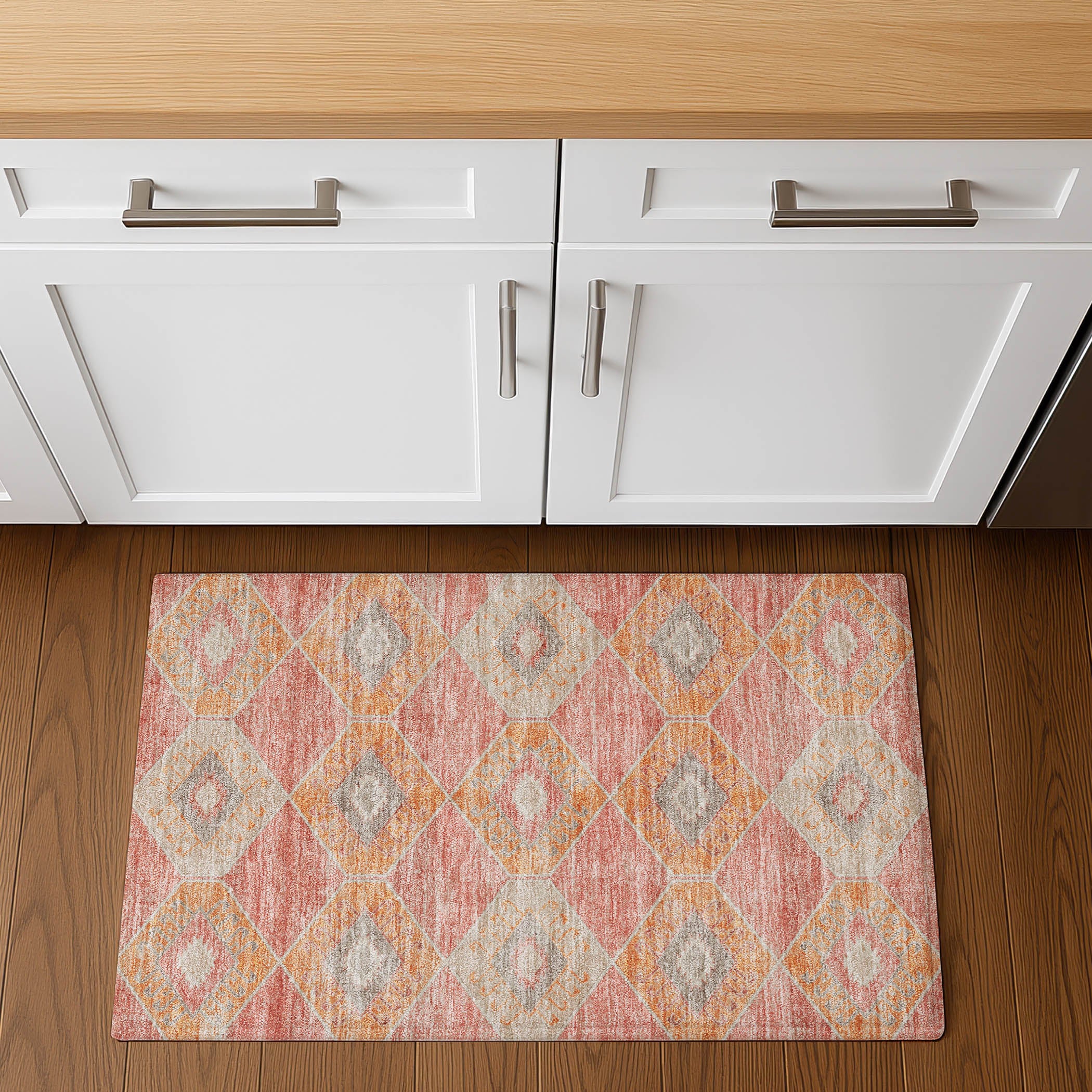 Florence Machine Washable Transitional Coral Orange Rug 1'8" x 2'6" #shape_Rectangle