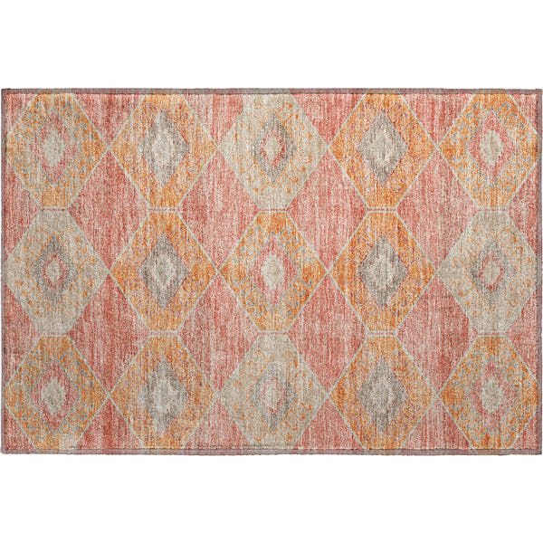 Florence Machine Washable Transitional Coral Orange Rug 1'8" x 2'6"