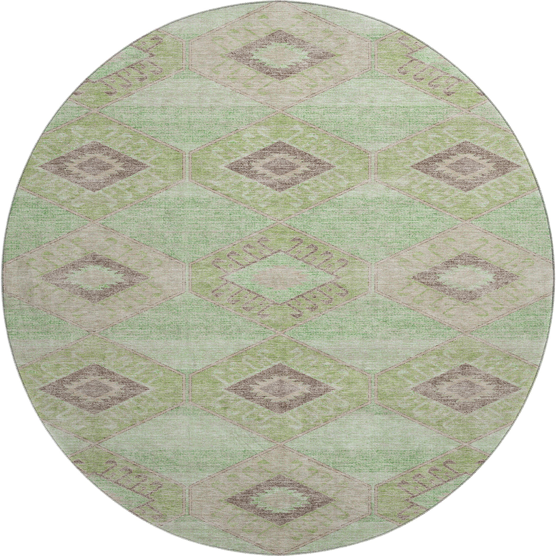 Florence Machine Washable Transitional Green Rug 8' x 8' #shape_Round