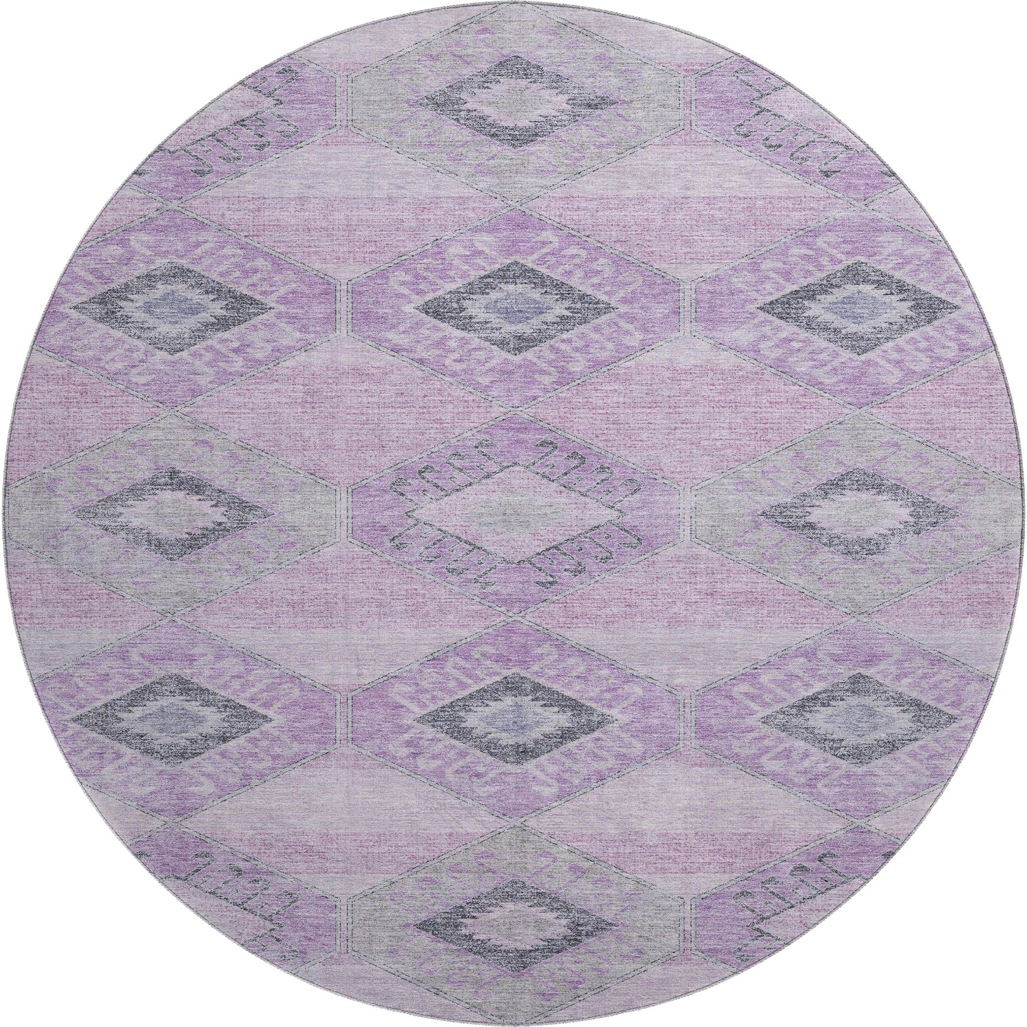 Florence Machine Washable Transitional Lavender Purple Rug 8' x 8' #shape_Round