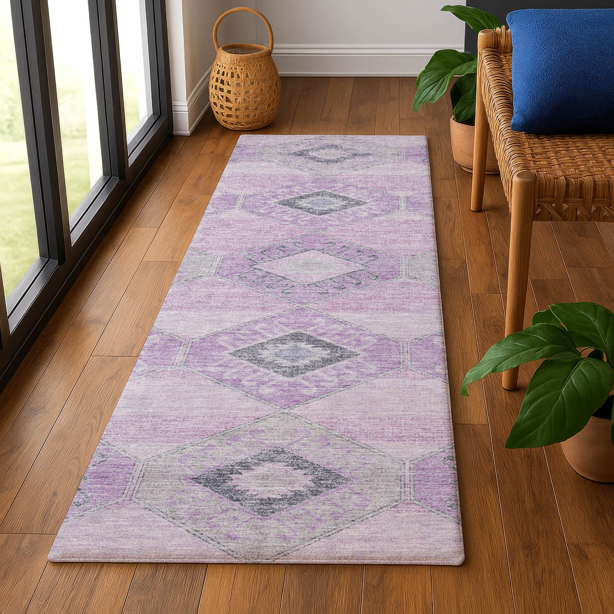 Florence Machine Washable Transitional Lavender Purple Rug 2'3" x 7'6" #shape_Runner