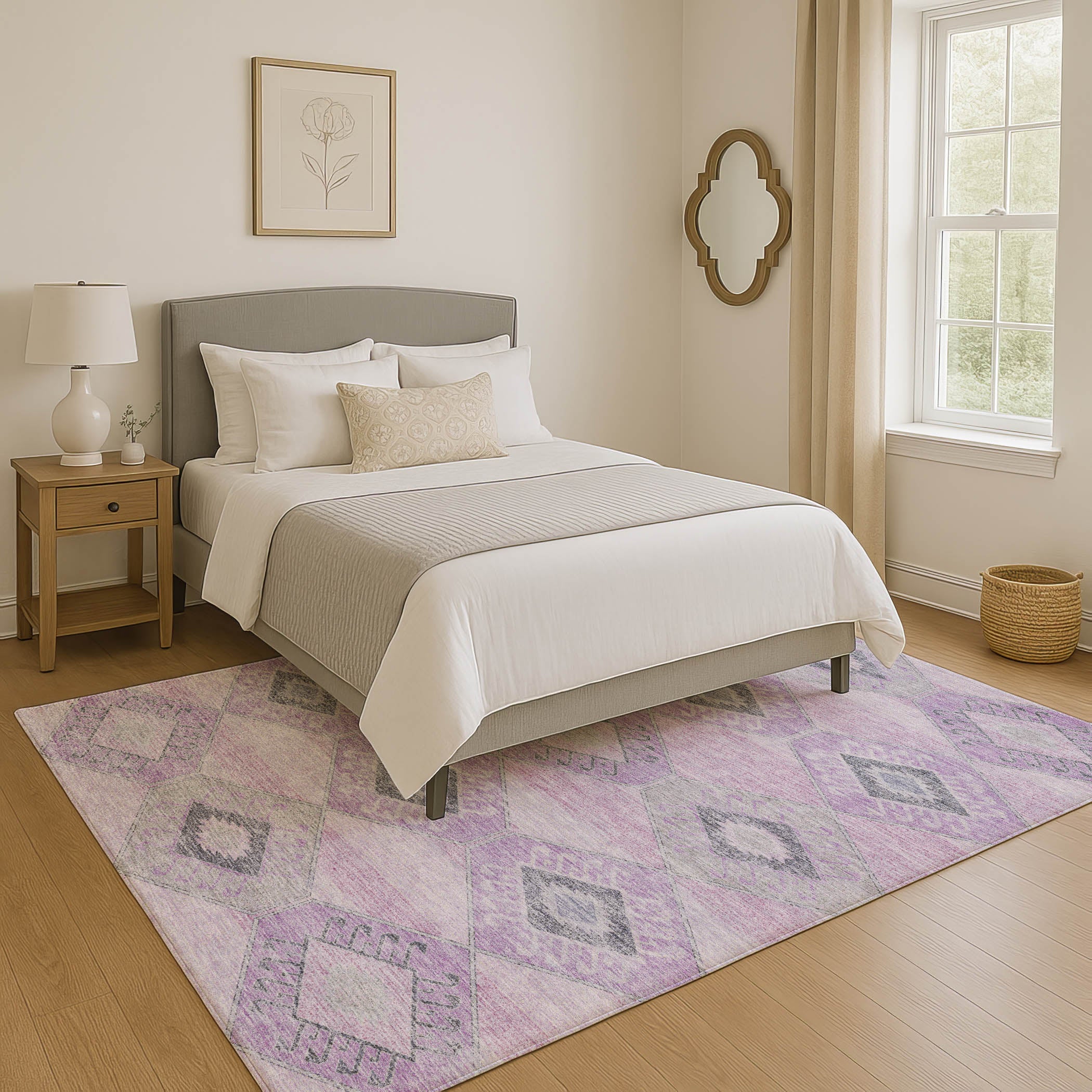 Florence Machine Washable Transitional Lavender Purple Rug 2'6" x 3'10" #shape_Rectangle