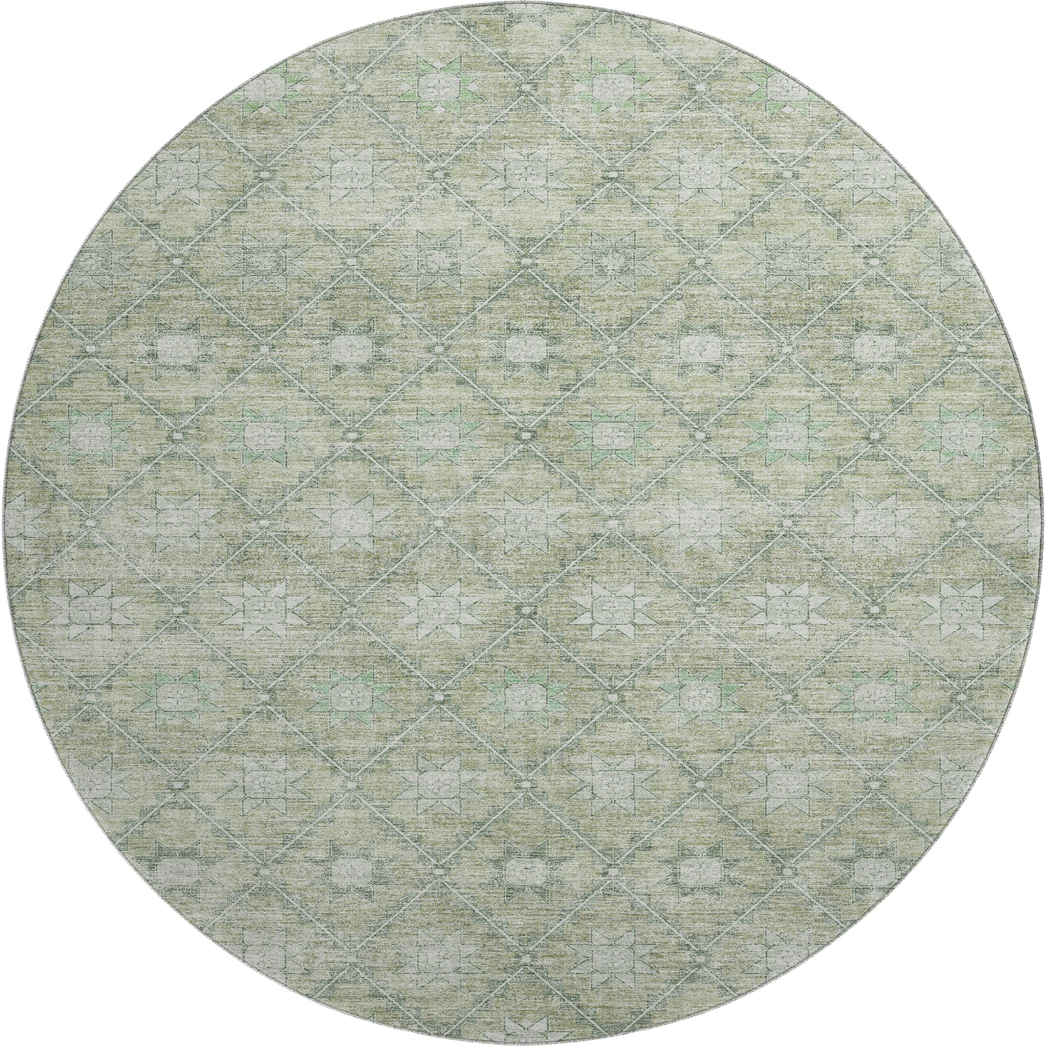 Siena Machine Washable Transitional Aloe Green Rug 8' x 8' #shape_Round