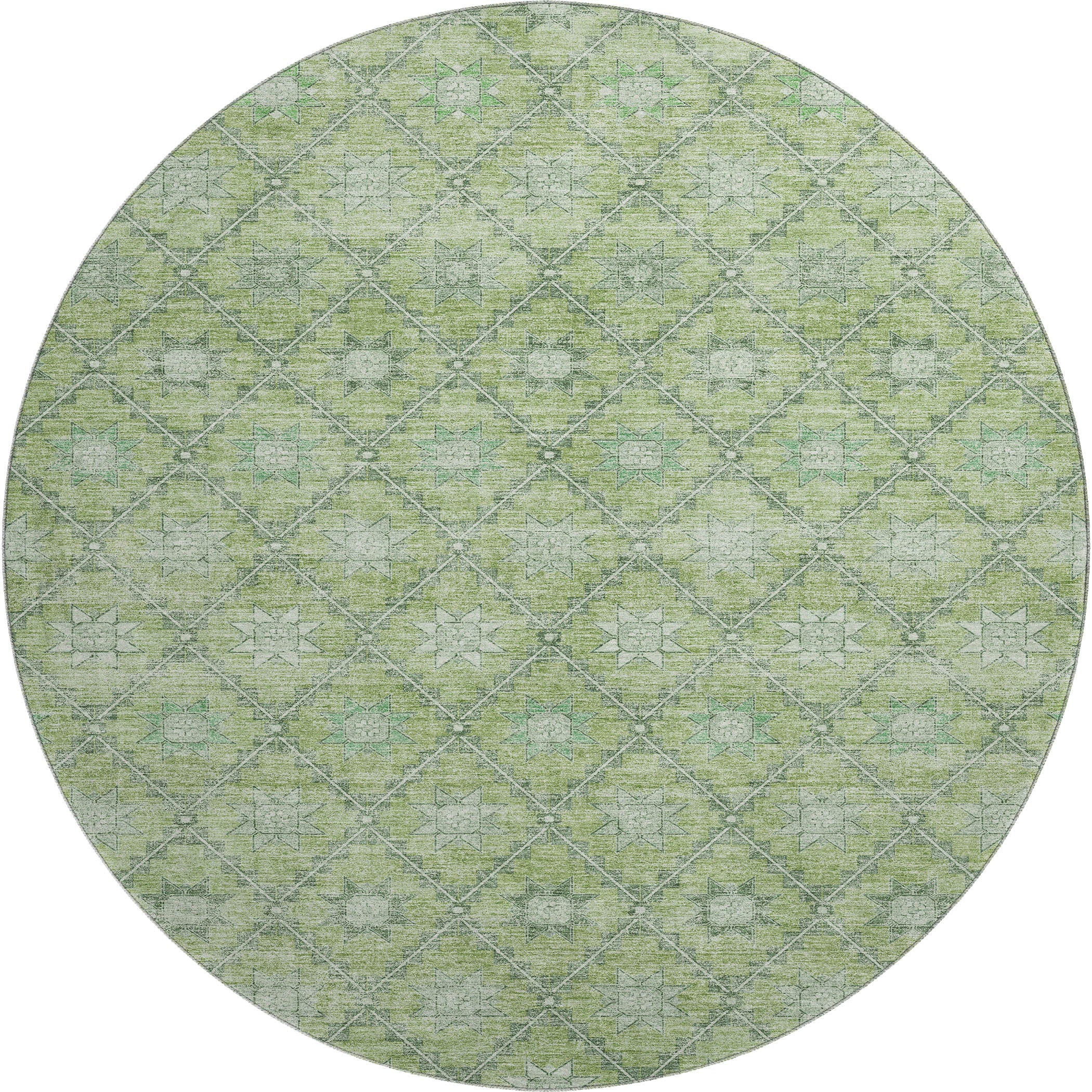 Siena Machine Washable Transitional Green Rug 8' x 8' #shape_Round