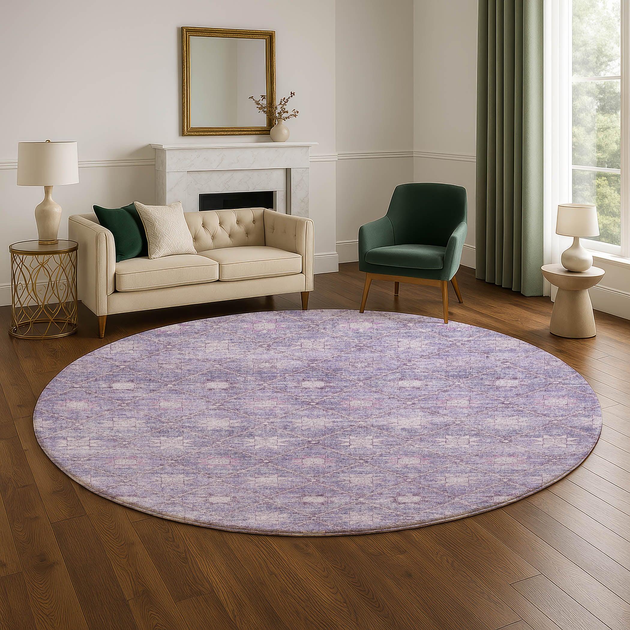 Siena Machine Washable Transitional Purple Rug 8' x 8' #shape_Round