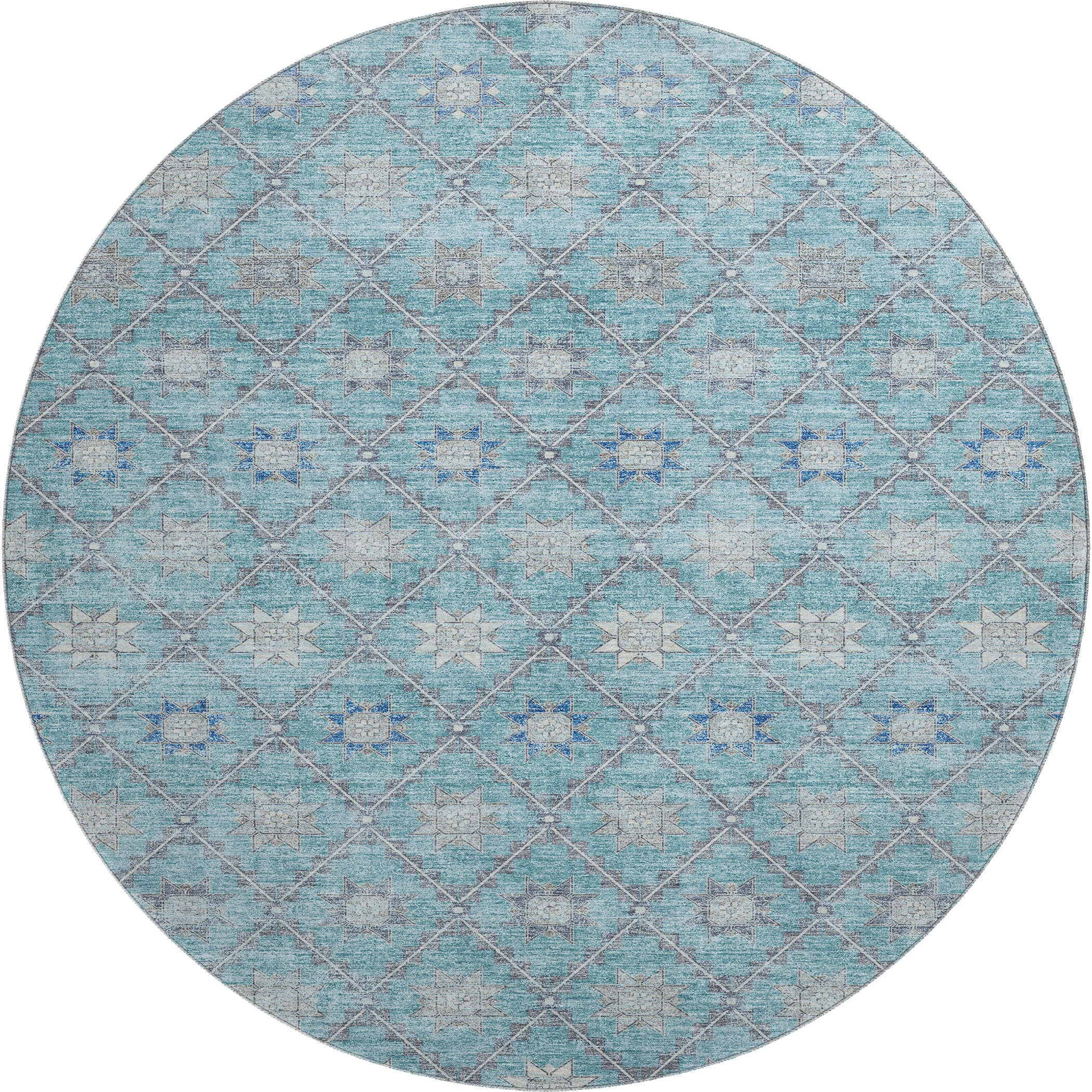 Siena Machine Washable Transitional Teal Rug 8' x 8' #shape_Round