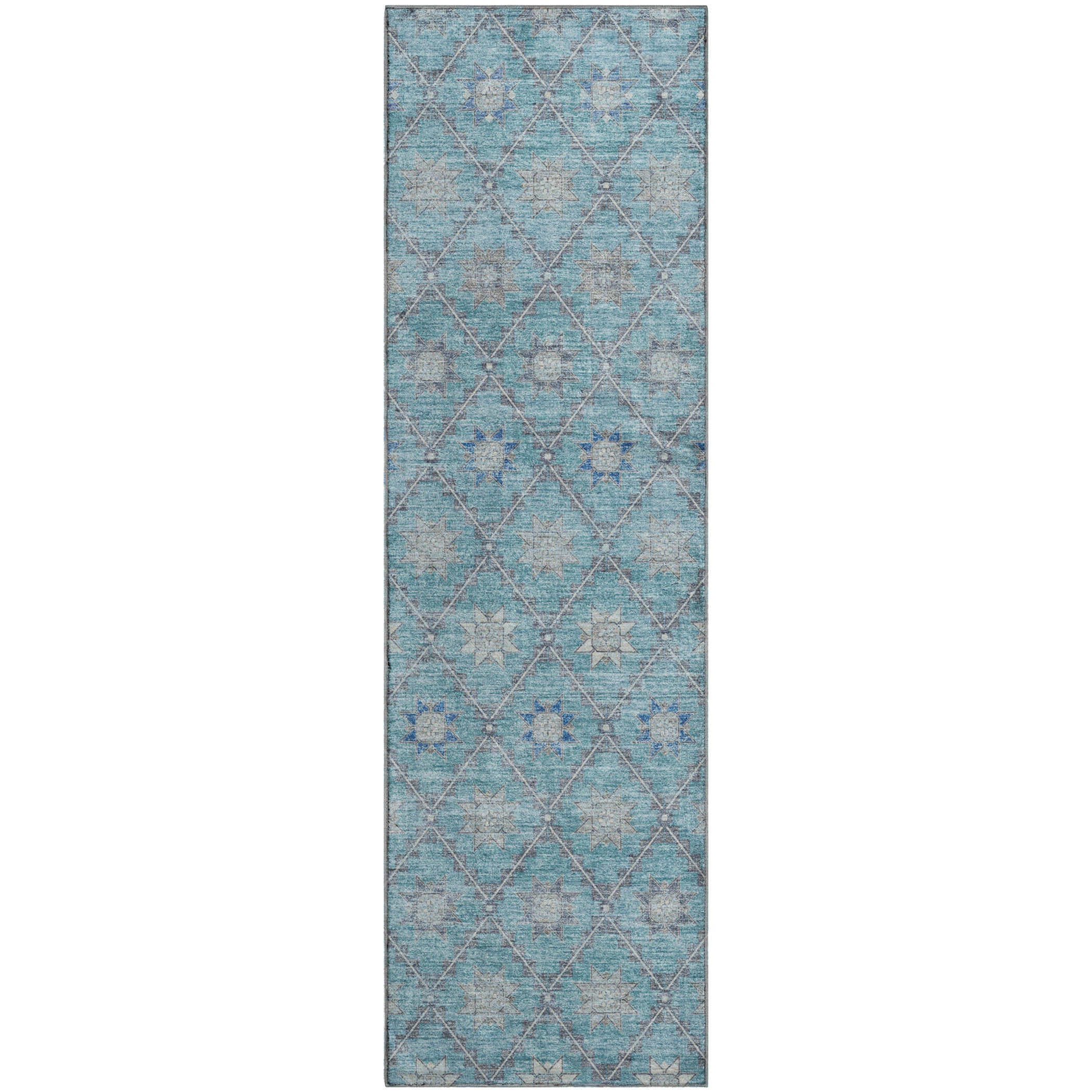 Siena Machine Washable Transitional Teal Rug 2'3" x 7'6" #shape_Runner