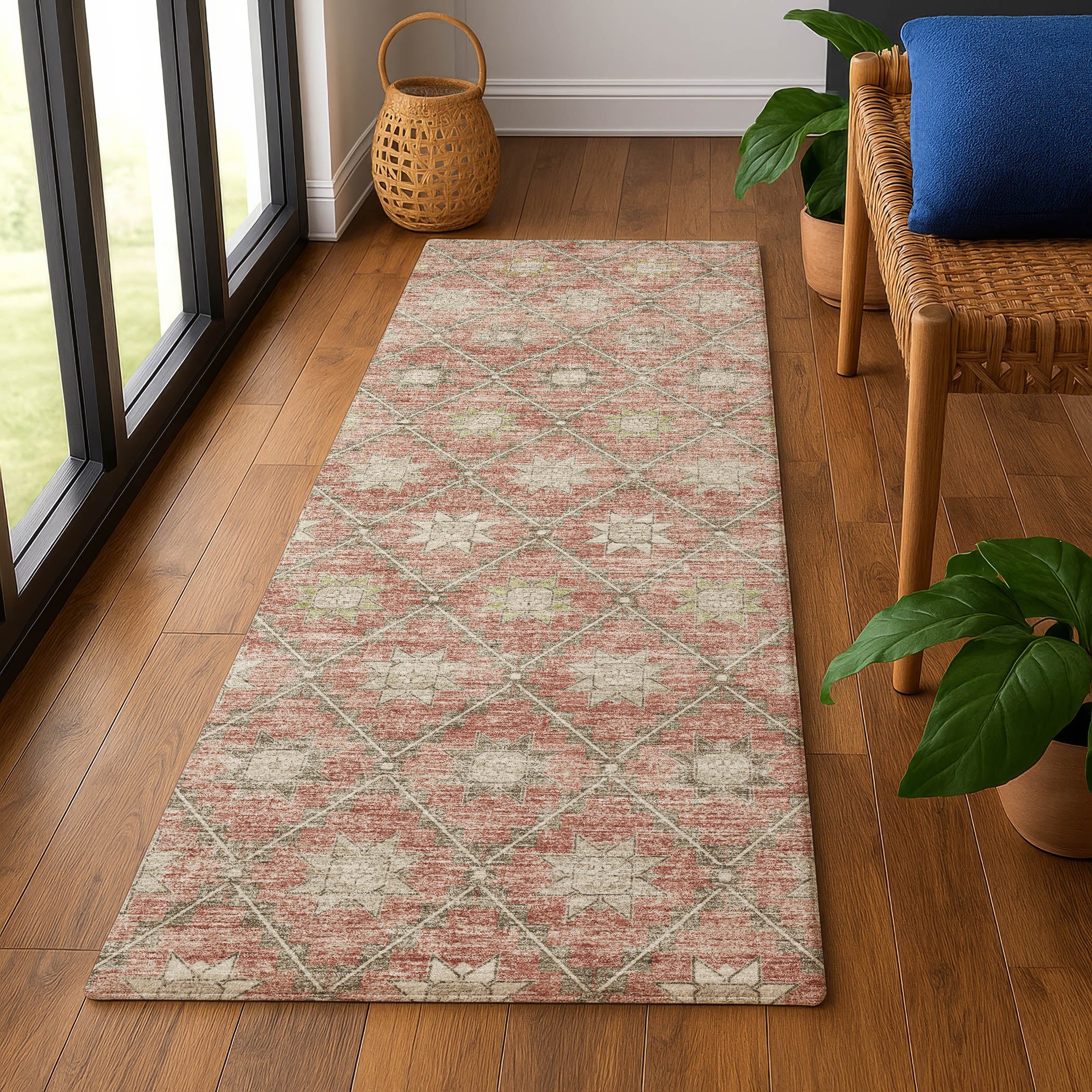 Siena Machine Washable Transitional Terracotta Orange Rug 2'3" x 7'6" #shape_Runner