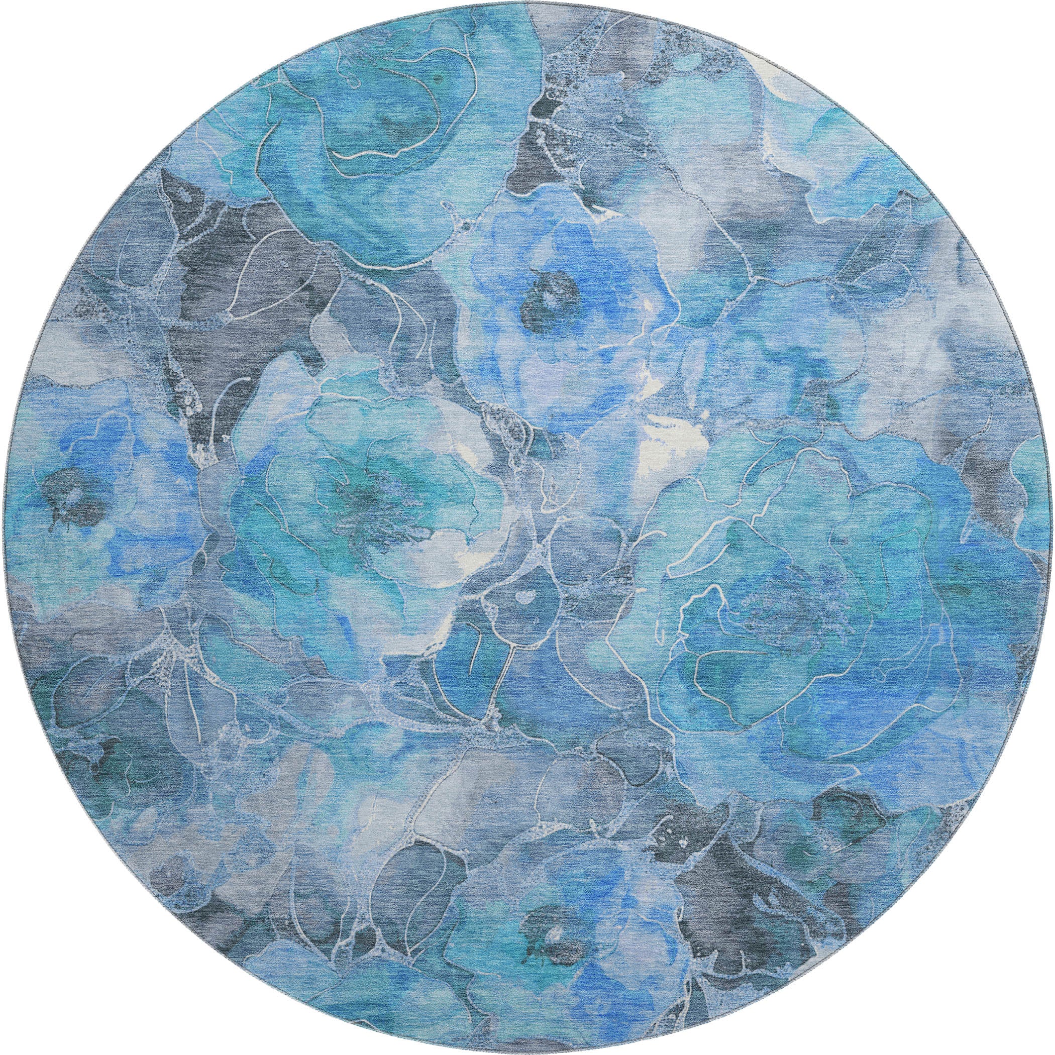 Sintra Machine Washable Transitional Blue Rug 8' x 8' #shape_Round