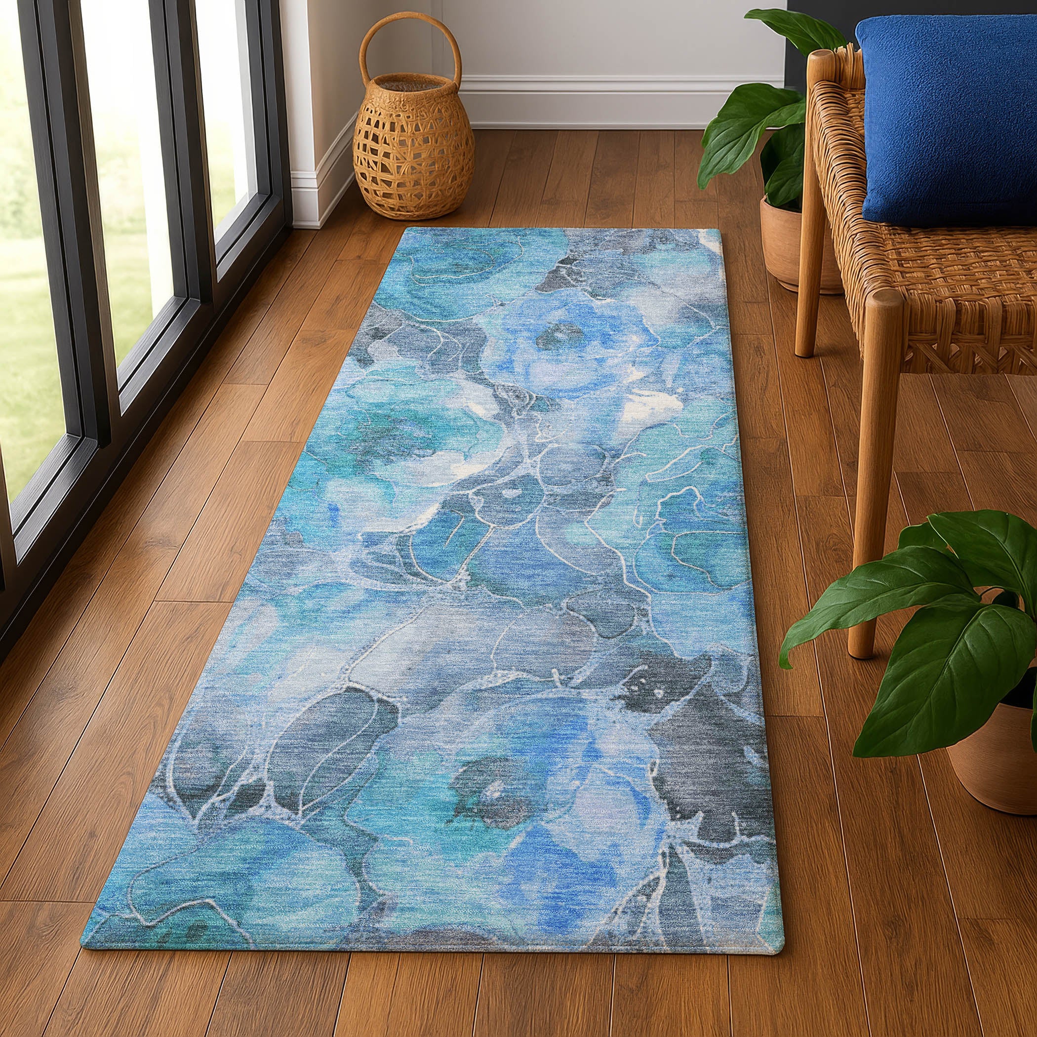 Sintra Machine Washable Transitional Blue Rug 2'3" x 7'6" #shape_Runner