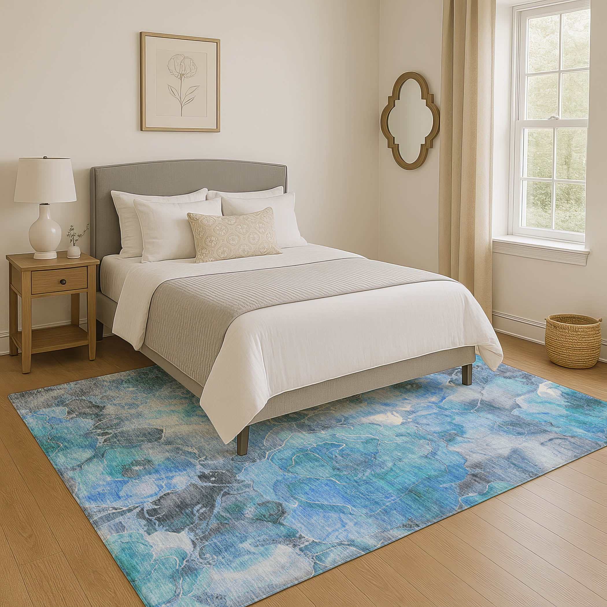 Sintra Machine Washable Transitional Blue Rug 2'6" x 3'10" #shape_Rectangle