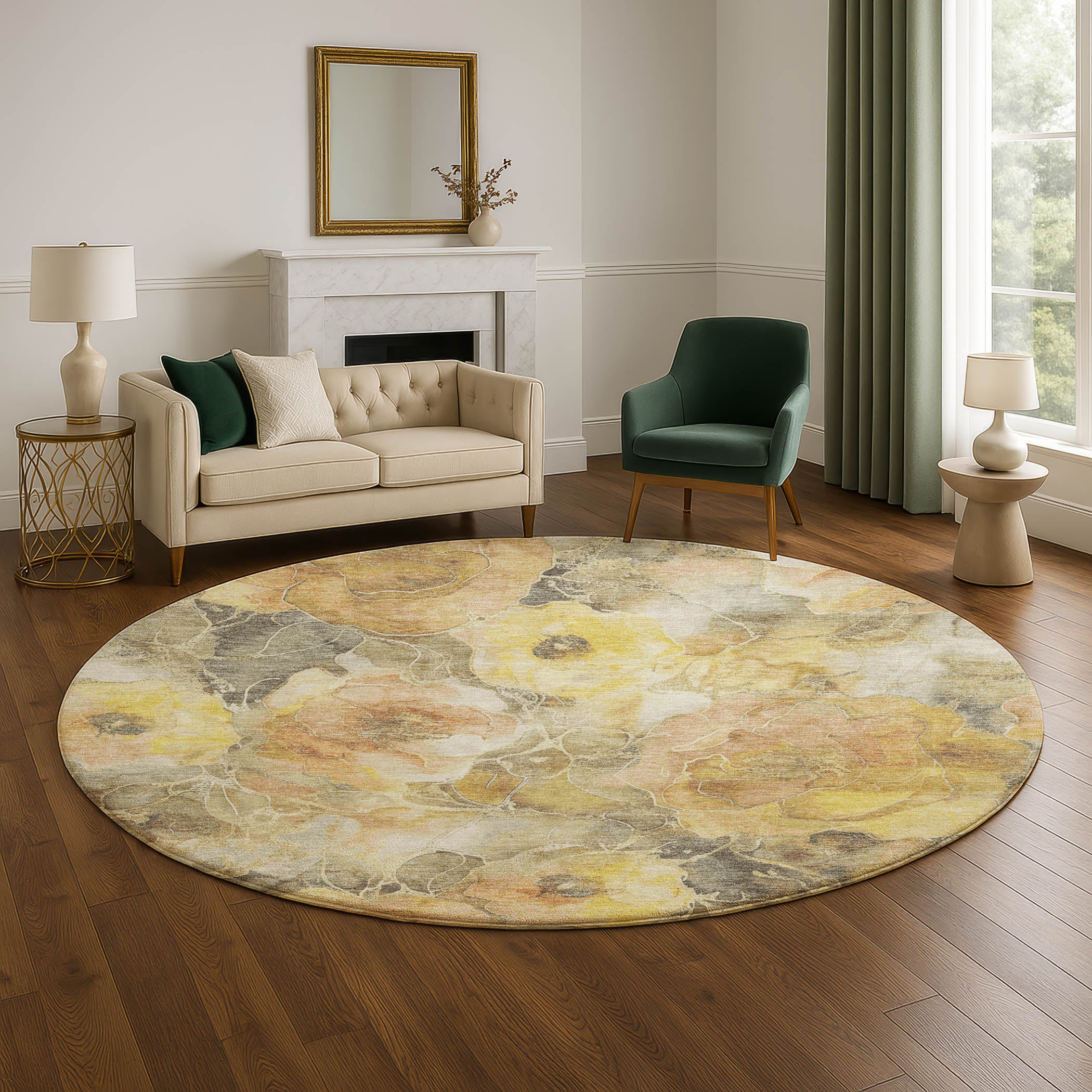 Sintra Machine Washable Transitional Gold Rug 8' x 8' #shape_Round