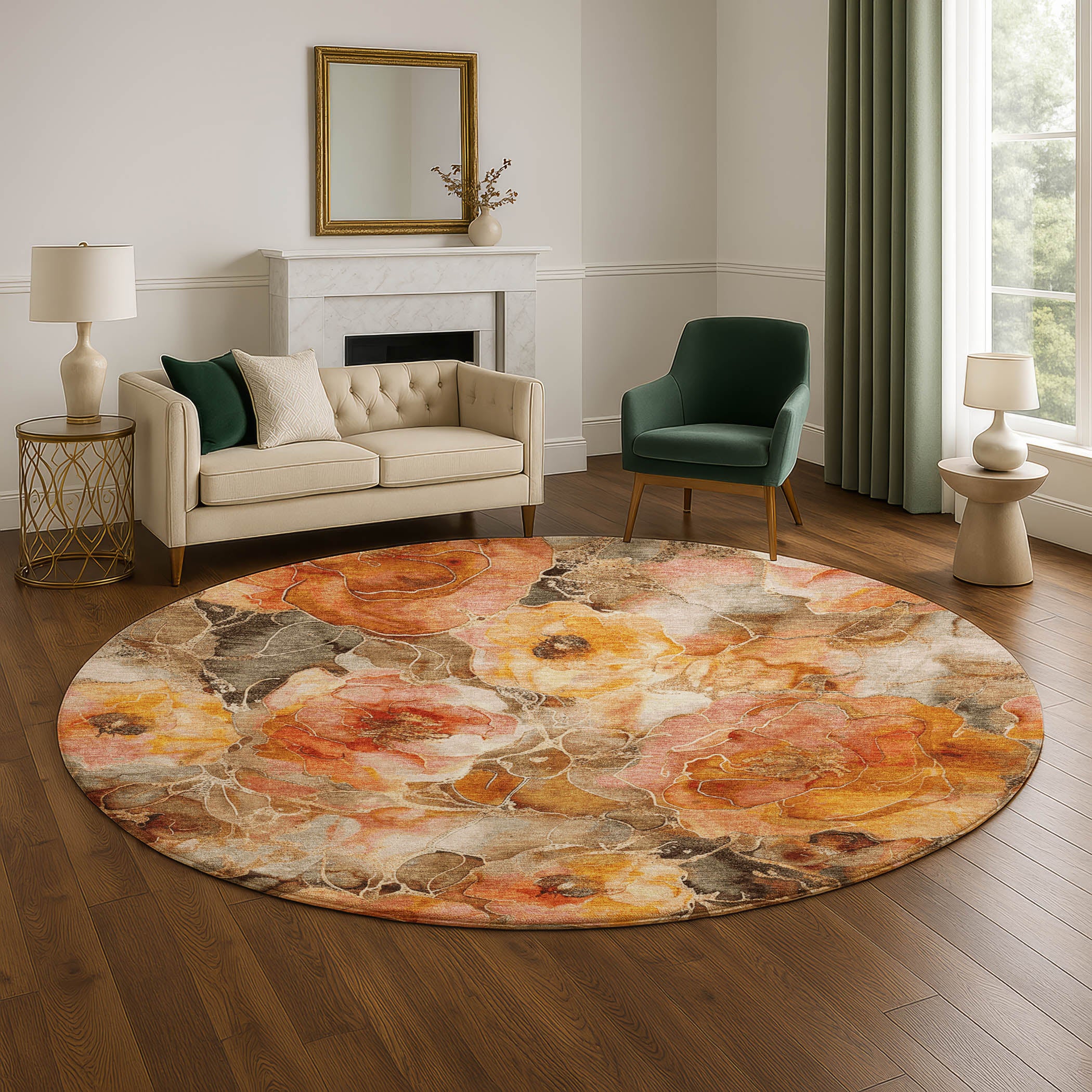 Sintra Machine Washable Transitional Orange Rug 8' x 8' #shape_Round