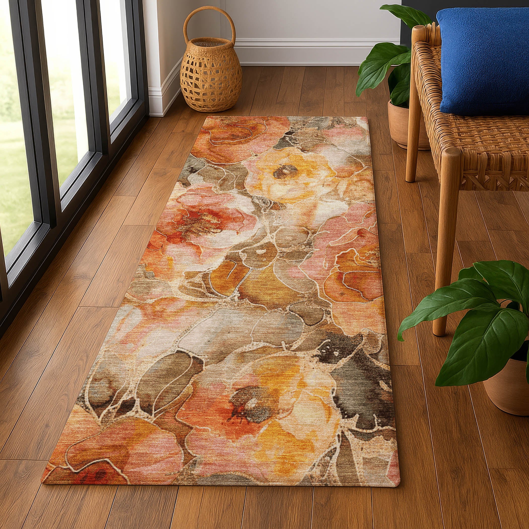 Sintra Machine Washable Transitional Orange Rug 2'3" x 7'6" #shape_Runner