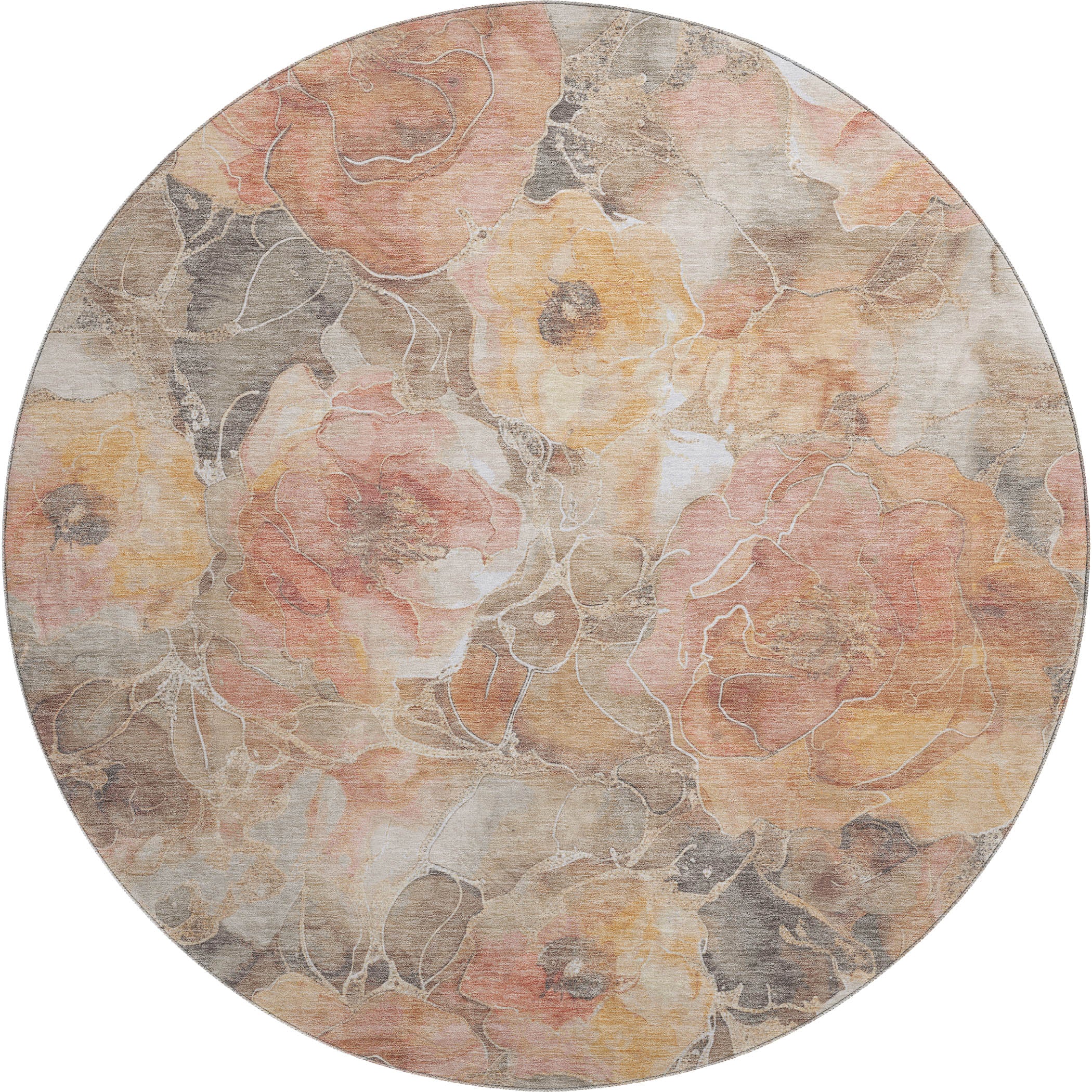Sintra Machine Washable Transitional Peach Orange Rug 8' x 8' #shape_Round