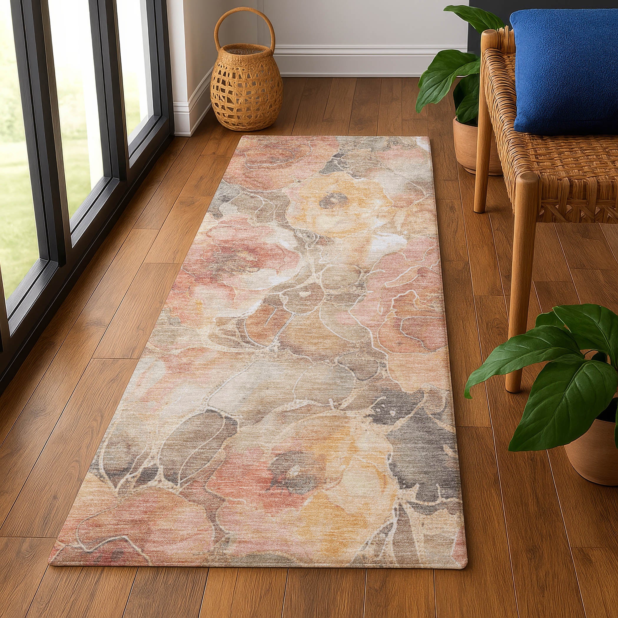 Sintra Machine Washable Transitional Peach Orange Rug 2'3" x 7'6" #shape_Runner