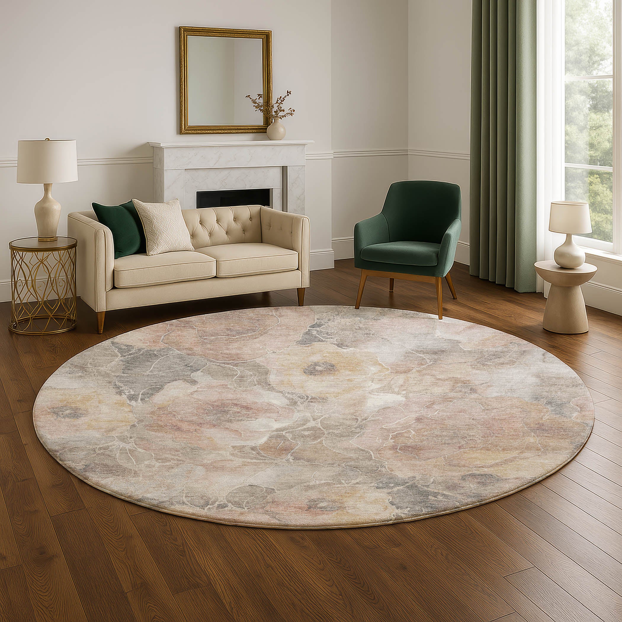 Sintra Machine Washable Transitional Taupe Brown Rug 8' x 8' #shape_Round