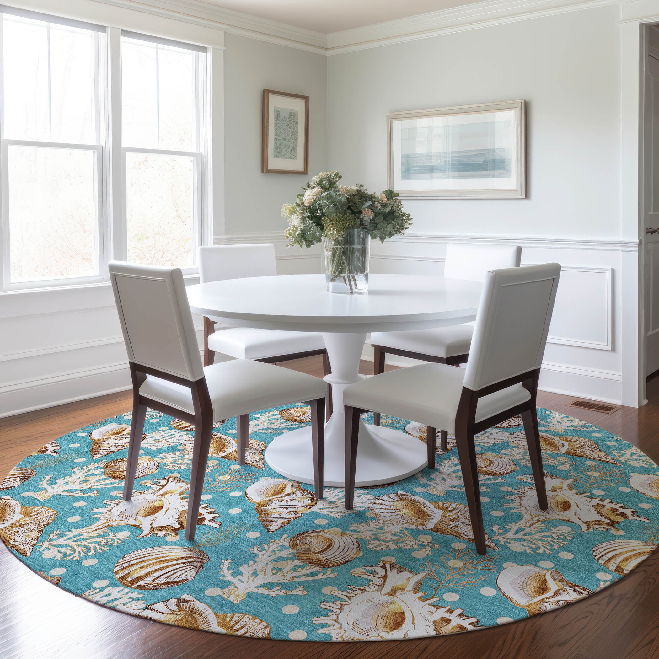 Bruges Machine Washable Coastal Aqua Teal Rug 8' x 8' #shape_Round