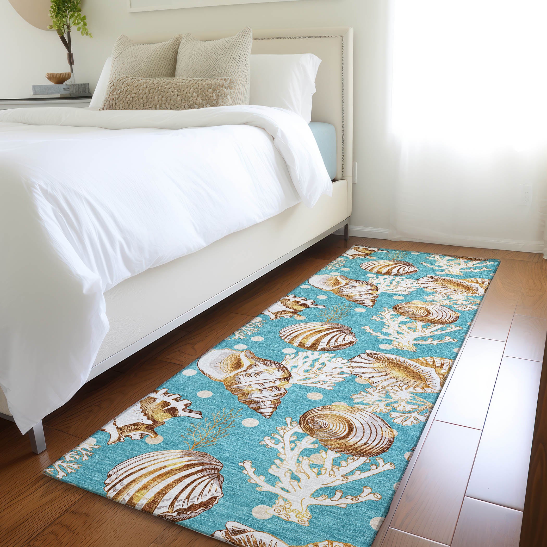 Bruges Machine Washable Coastal Aqua Teal Rug 2'3" x 7'6" #shape_Runner