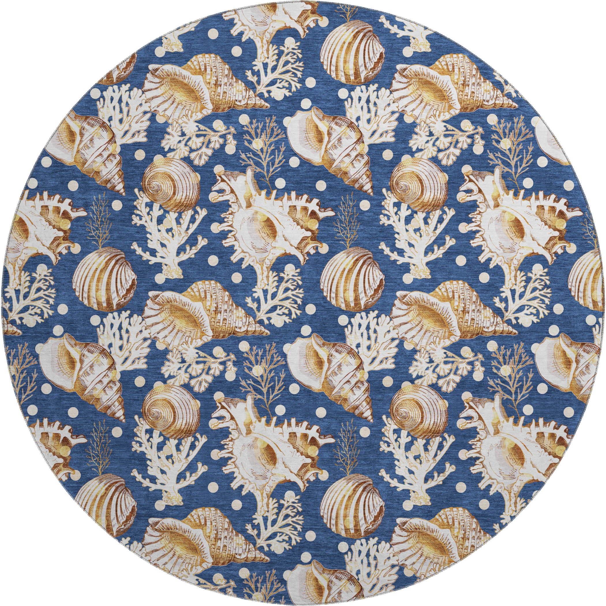Bruges Machine Washable Coastal Blue Rug 8' x 8' #shape_Round