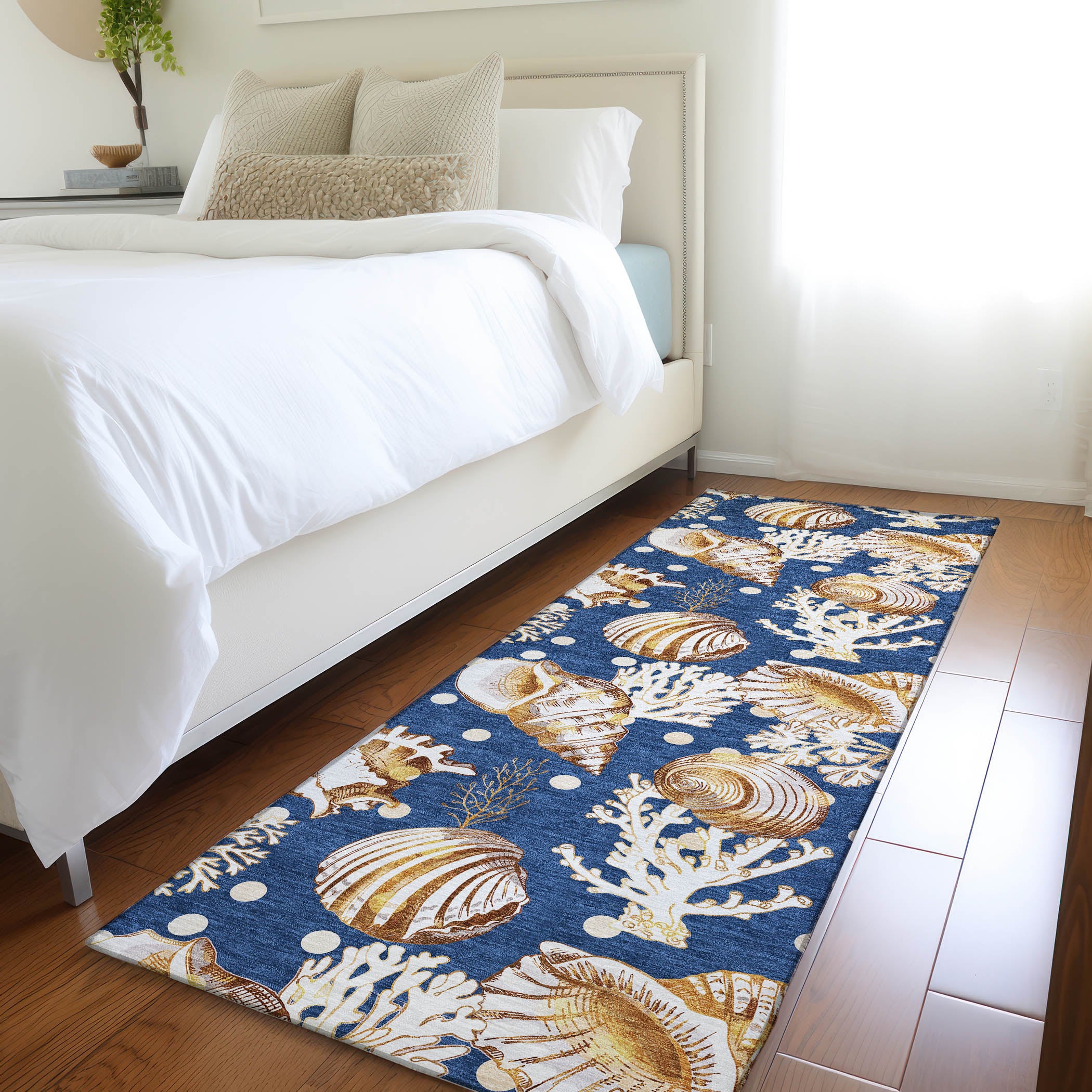 Bruges Machine Washable Coastal Blue Rug 2'3" x 7'6" #shape_Runner