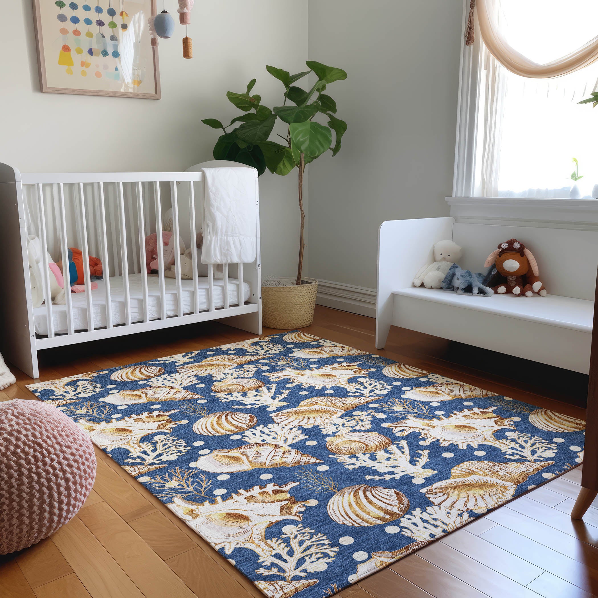 Bruges Machine Washable Coastal Blue Rug 2'6" x 3'10" #shape_Rectangle
