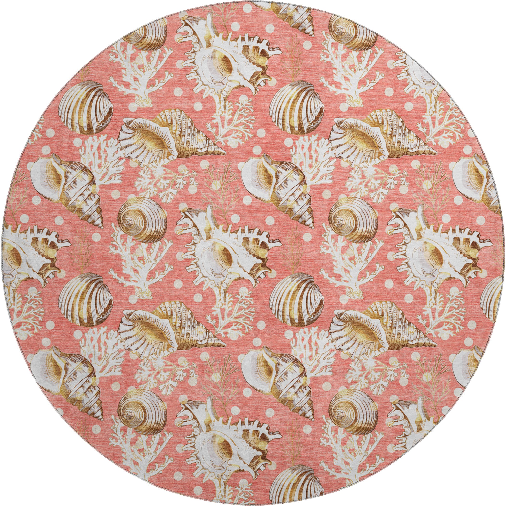 Bruges Machine Washable Coastal Peach Orange Rug 8' x 8' #shape_Round
