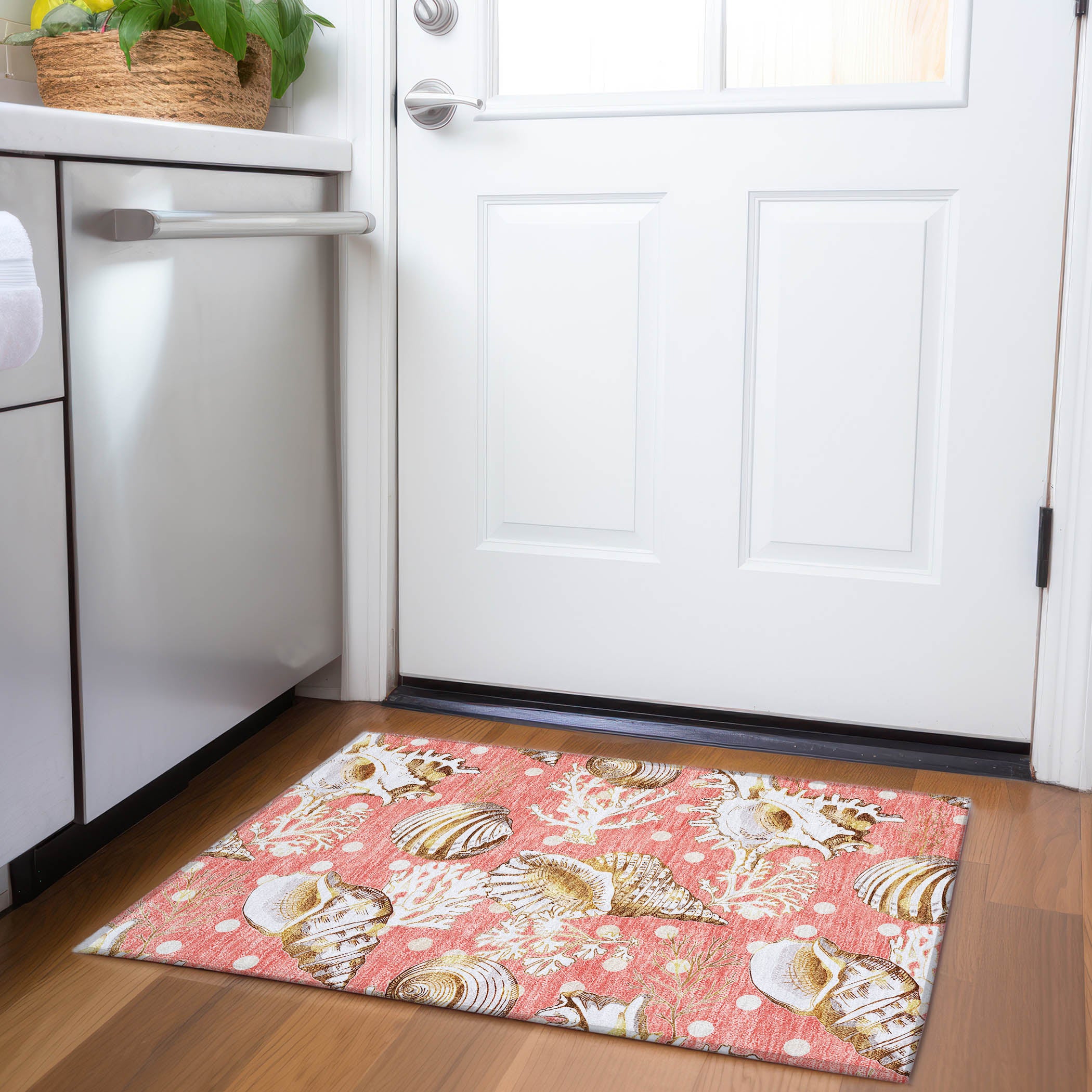 Bruges Machine Washable Coastal Peach Orange Rug 1'8" x 2'6" #shape_Rectangle