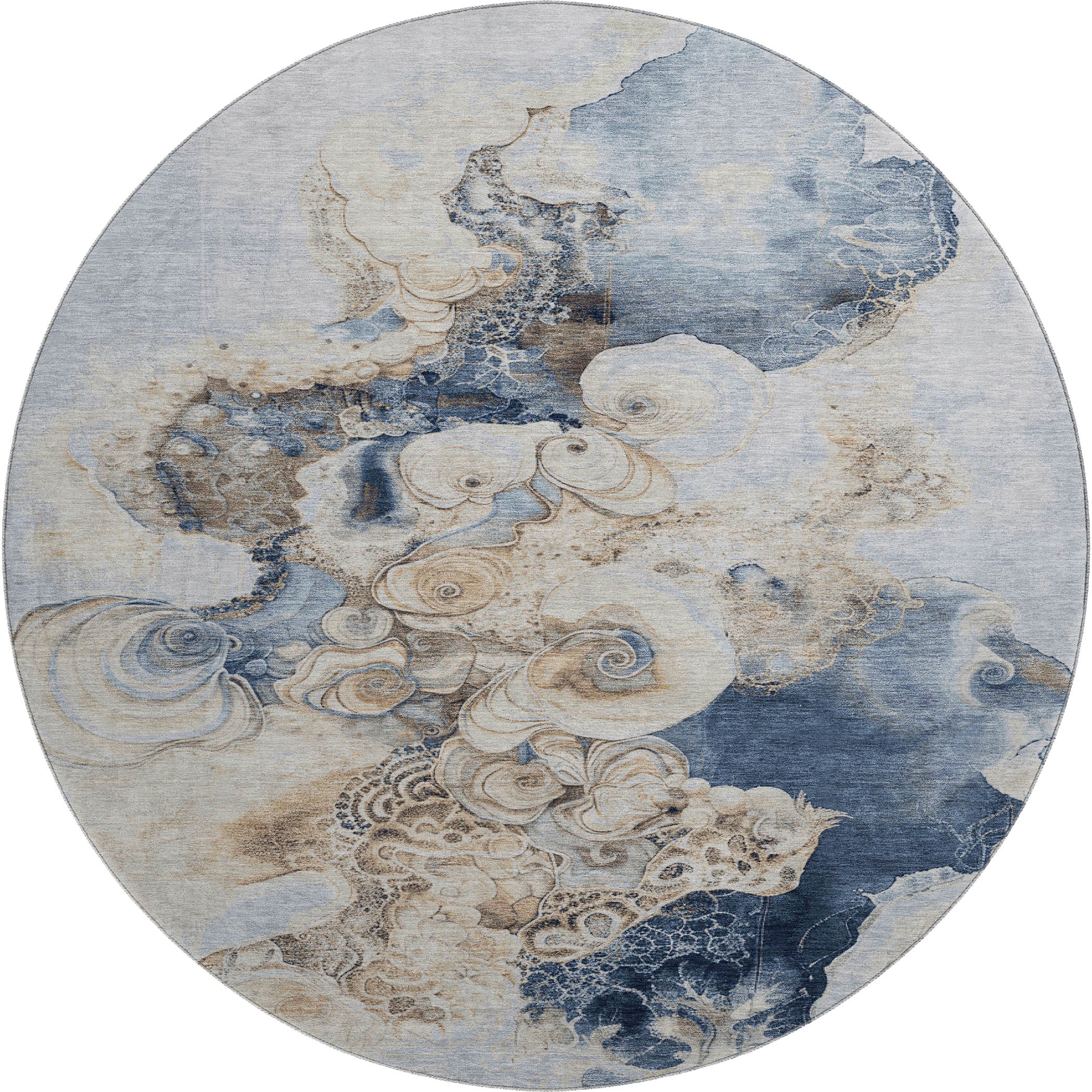 Valletta Machine Washable Transitional Denim Blue Rug 8' x 8' #shape_Round