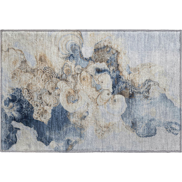 Valletta Machine Washable Transitional Denim Blue Rug 1'8" x 2'6"